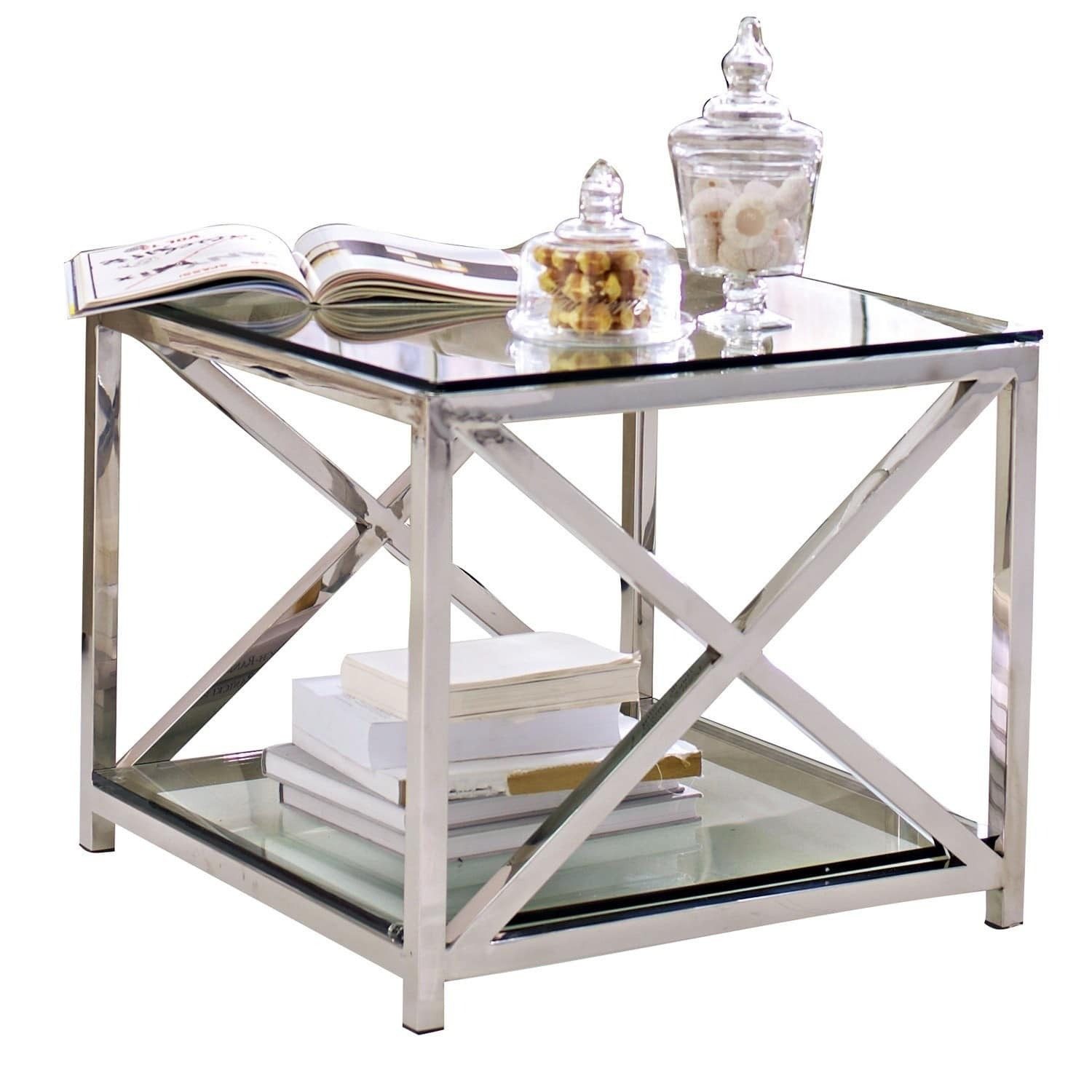 Mirabeau Beistelltisch puristischer Beistelltisch Stamford Edelstahl & Glas günstig online kaufen