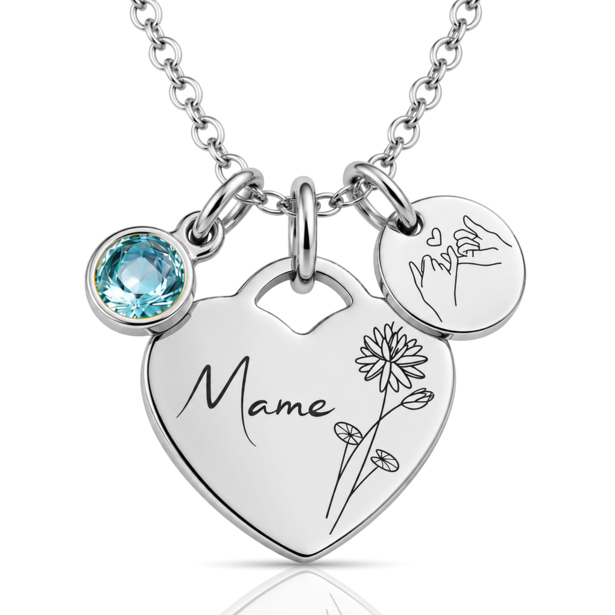 BS Schmuckdesign Kette mit Anhänger mit Gravur Personalisierte Halskette Damen Herzkette Name und Monatsblume Gravur (inkl. Gravur), vollständig personalisierbar inkl. Geschenkbox