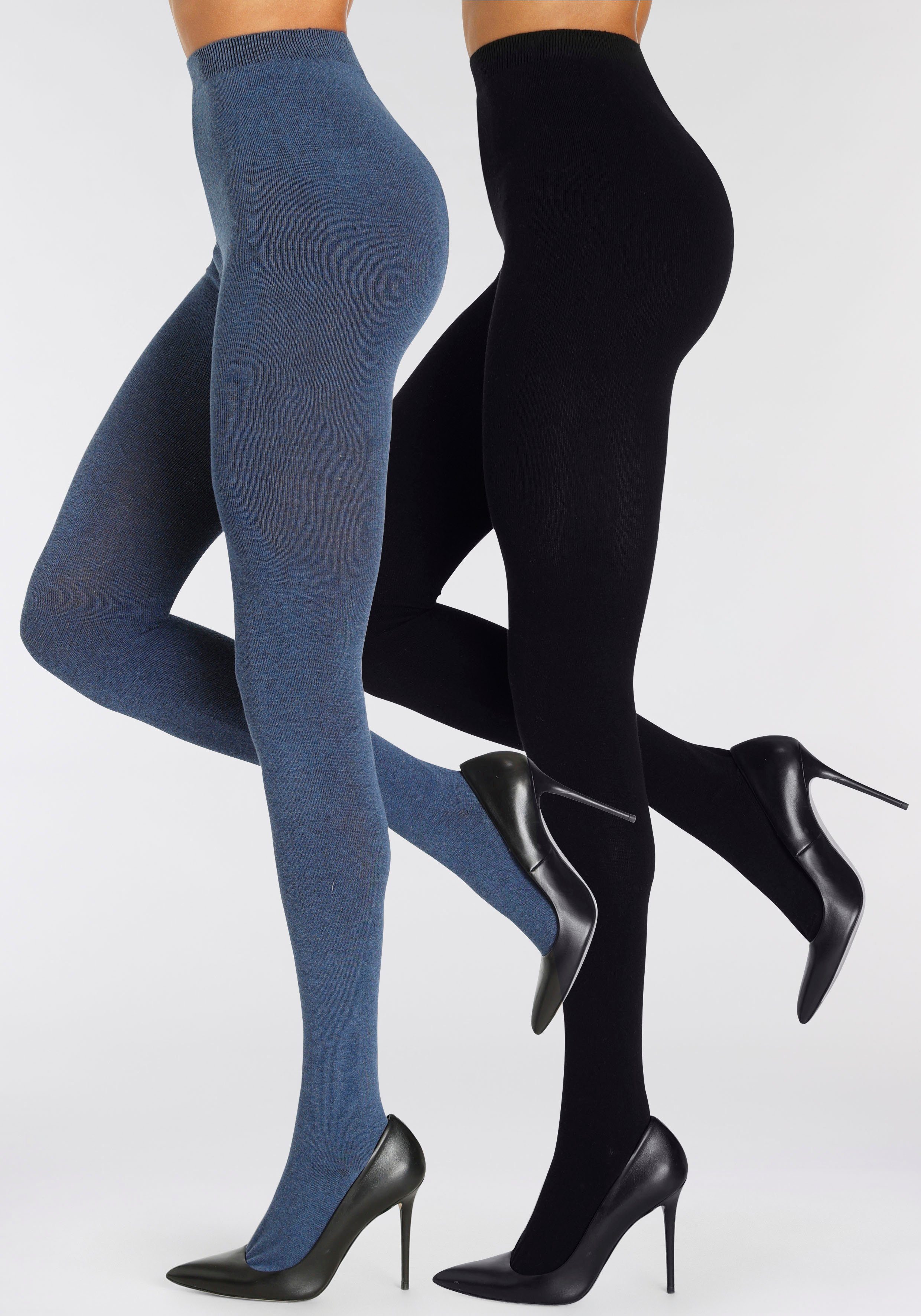 LASCANA Strickstrumpfhose Warme Damen glatt gestrickte Baumwoll Strumpfhose (Packung 2 St. bis Gr. 52/54) aus trageangenehmer Baumwollmischung – Bild 2 von 5