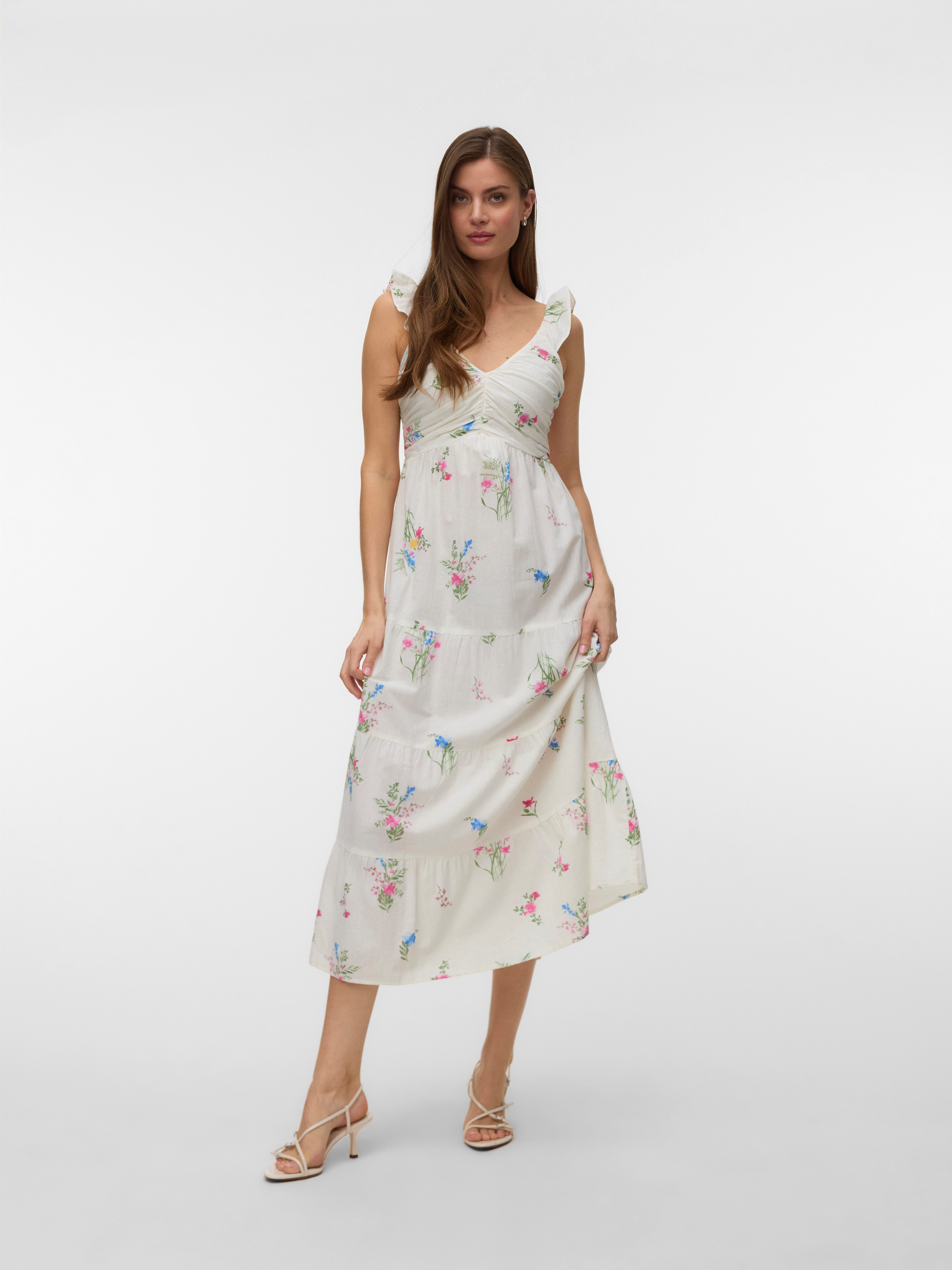 Vero Moda Maxikleid VMDICTHE SL FRILL ANKLE DRESS WVN GA Baumwolle, regular fit