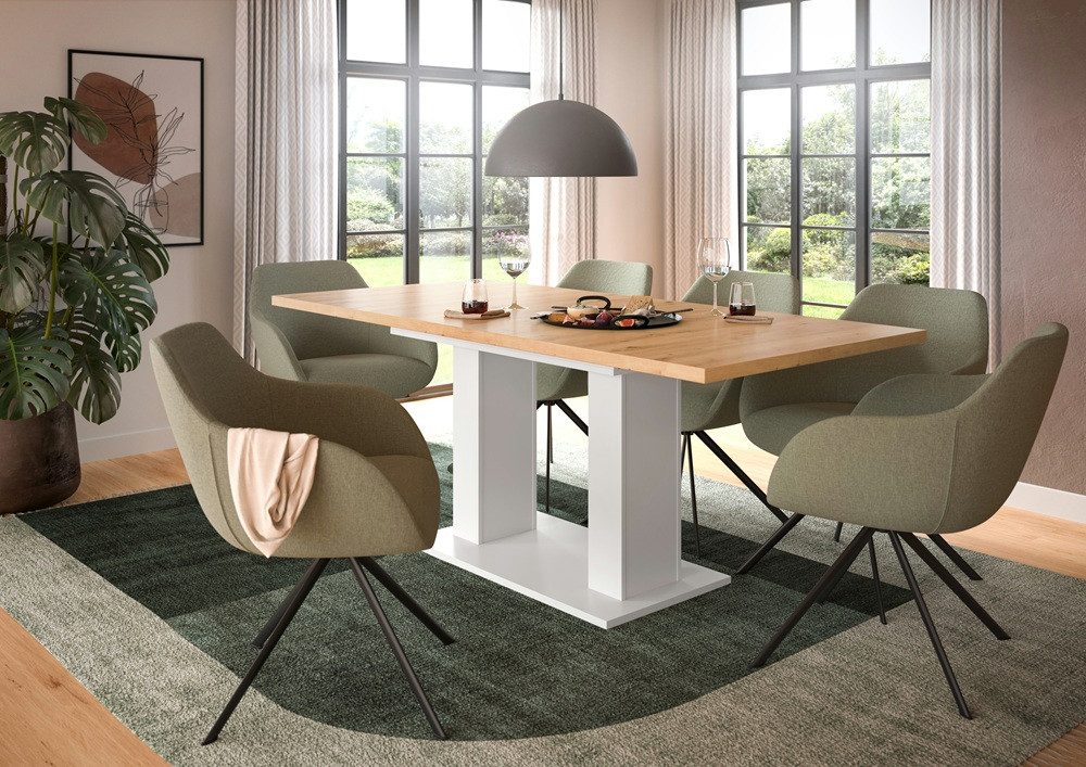 xonox.home Esstisch Esstisch Motion, ausziehbar, Doppelsäulen-Fußgestell, Artisan Eiche, Küchentisch, braune Tischplatte