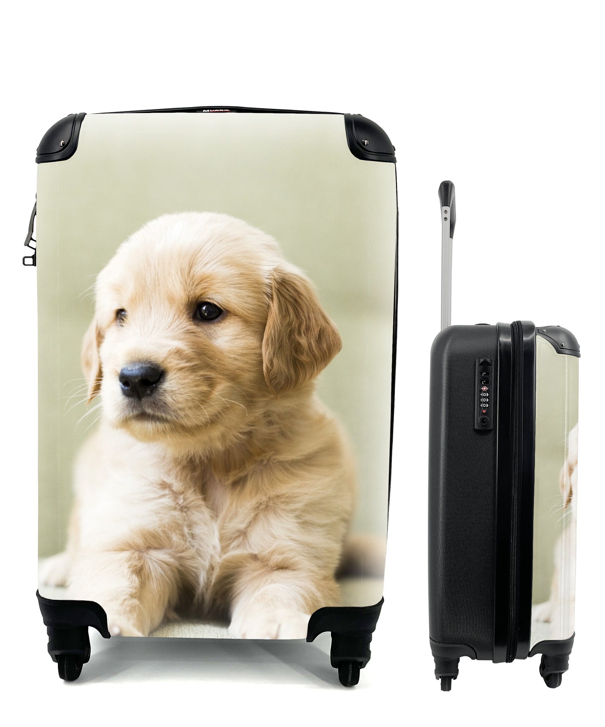 MuchoWow Handgepäckkoffer Golden Retriever Welpe auf dem Sofa liegend, 4 Rollen, Reisetasche mit rollen, Handgepäck für Ferien, Trolley, Reisekoffer