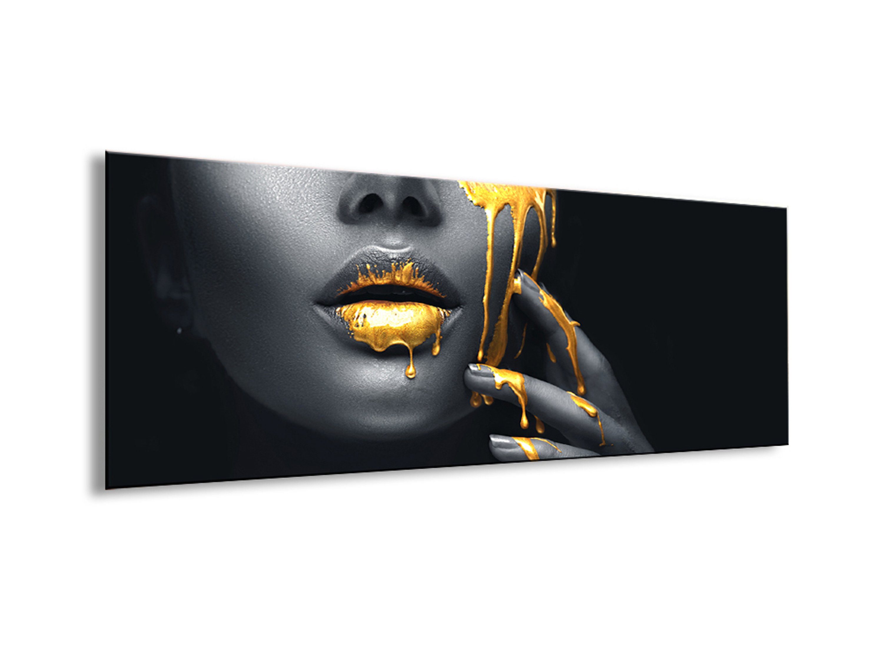 sexy Fashion Lippen artissimo Frau gold gold, Erotik: Glas Glasbild Wohnzimmer aus Glasbild 80x30cm Lippen Bild