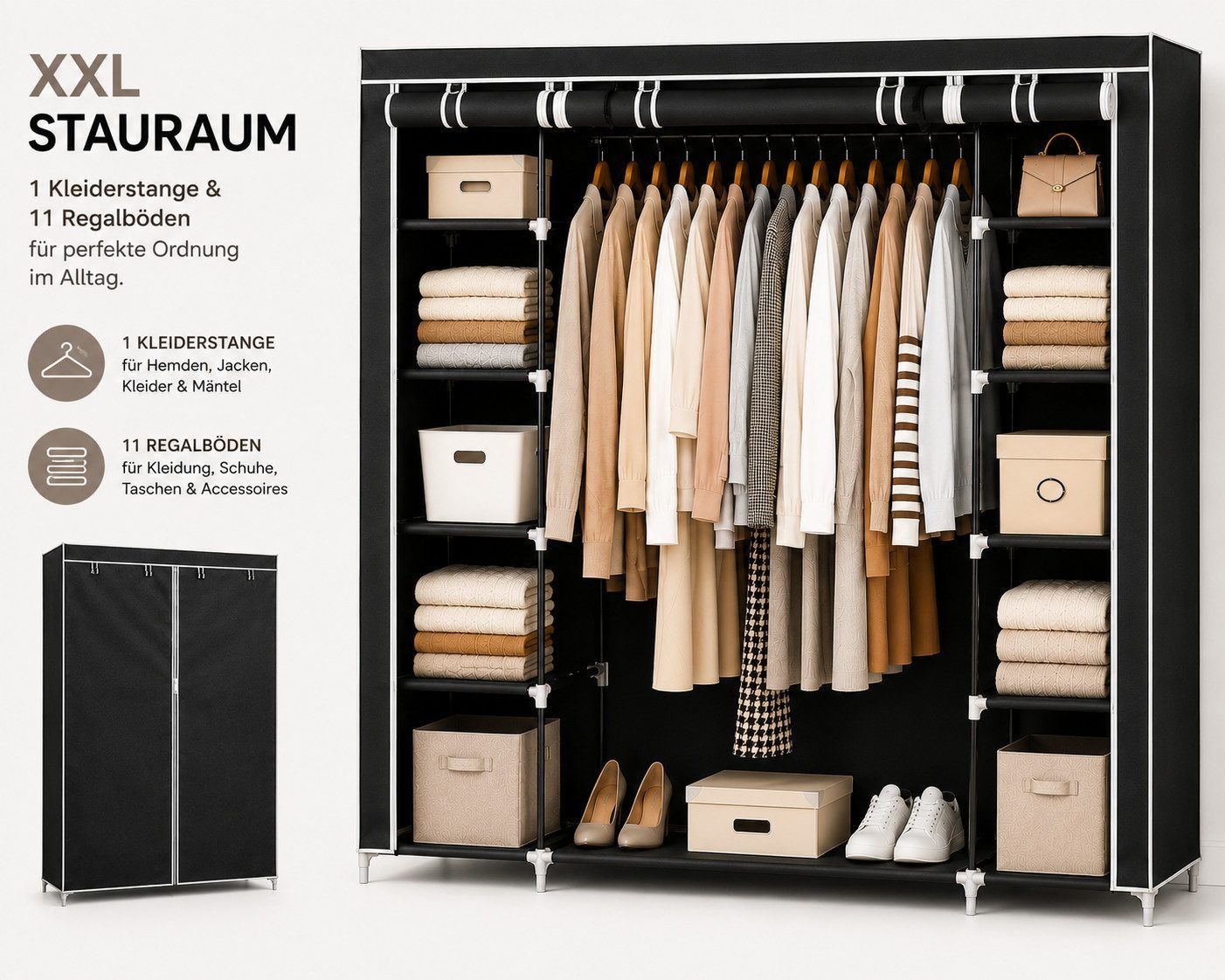 Best for Home Kleiderschrank Stoffe Schränke with Kleider Stab XXL faltbare Schränke mit zipper