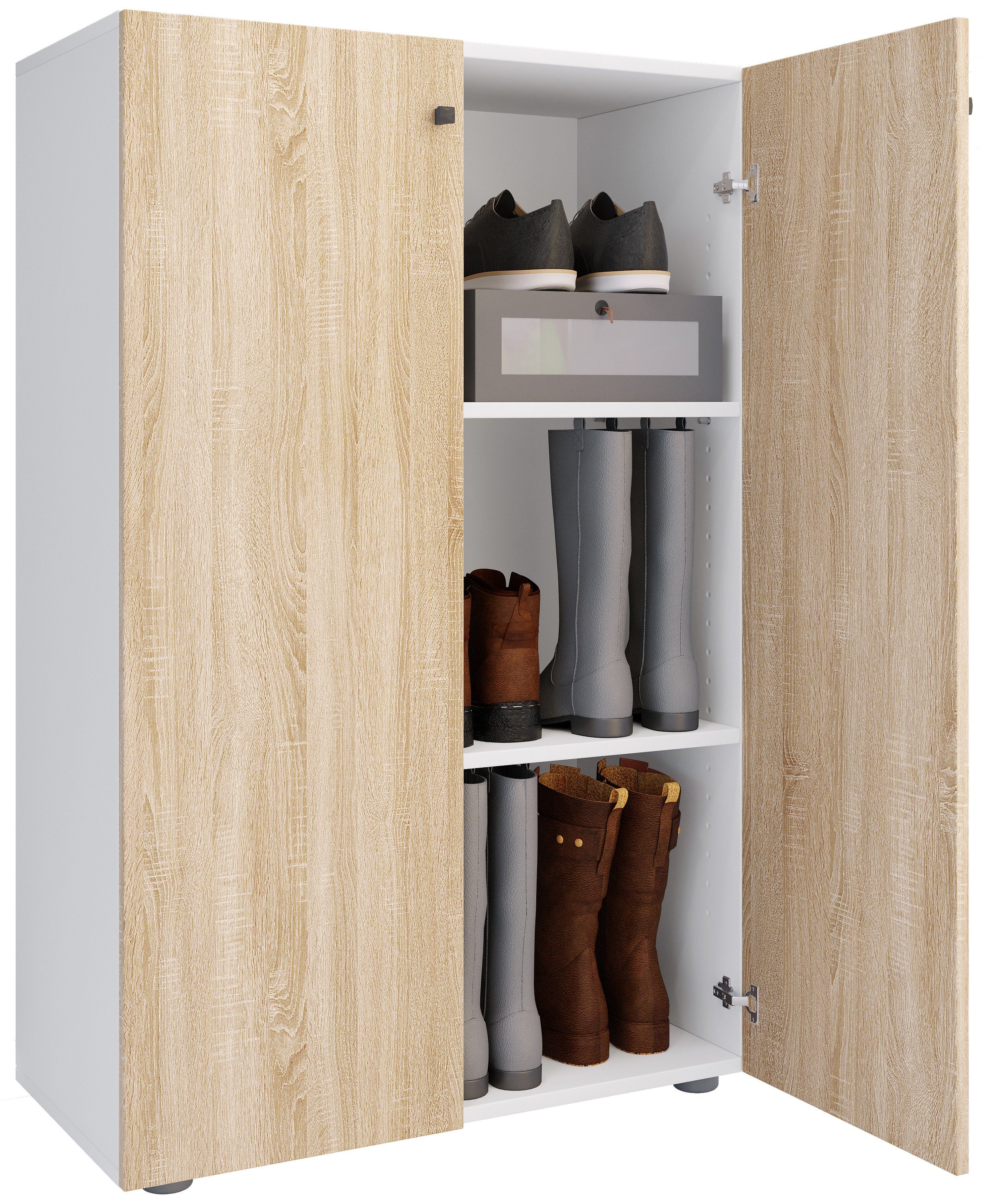 VCM Schuhschrank Lona B. 70 x T. 39 x H. 110 cm Geschlossene Schuhaufbewahrung, Flur oder Diele, 3 Fächer, Drehtüren