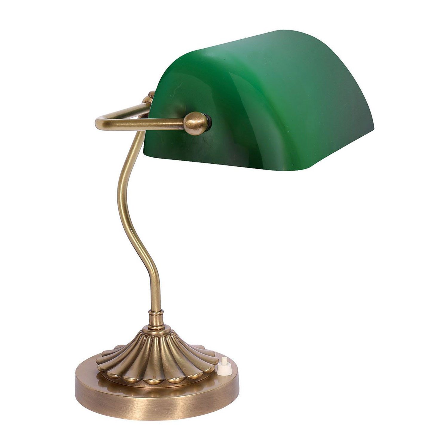 Licht-Erlebnisse Schreibtischlampe MINISTERO, ohne Leuchtmittel, Bankerlampe Grün Bronze hell Echt-Messing Jugendstil Büro