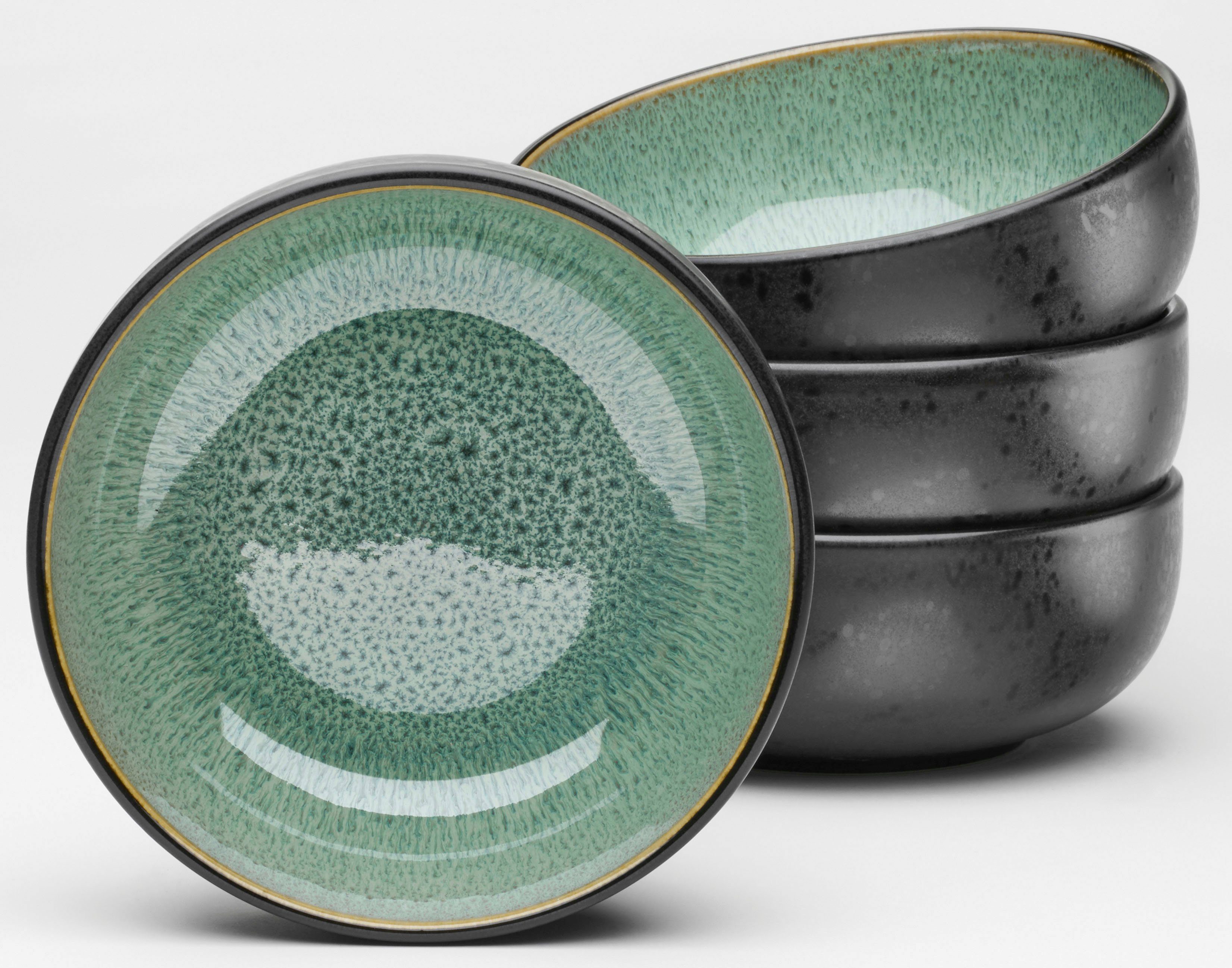 Töchter & Söhne Schale Mia, Steingut, (Packung, 4-tlg), reaktiv glasierte Innenseite, matte schwarze Glasur auf der Außenseite