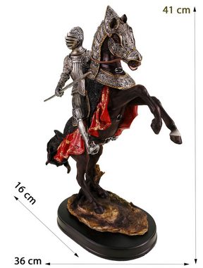 Kremers Schatzkiste Dekofigur XXL Ritterfigur auf Pferd mit Sockel - Polyresin Handbemalt 41cm