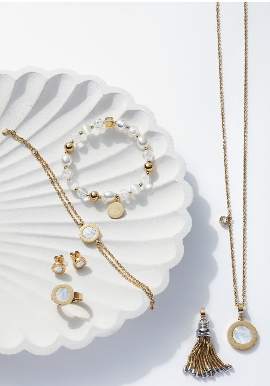 LEONARDO Edelstahlarmband gold Hope, mit Cat´s Eye, Glasperle, Perle (imitiert)