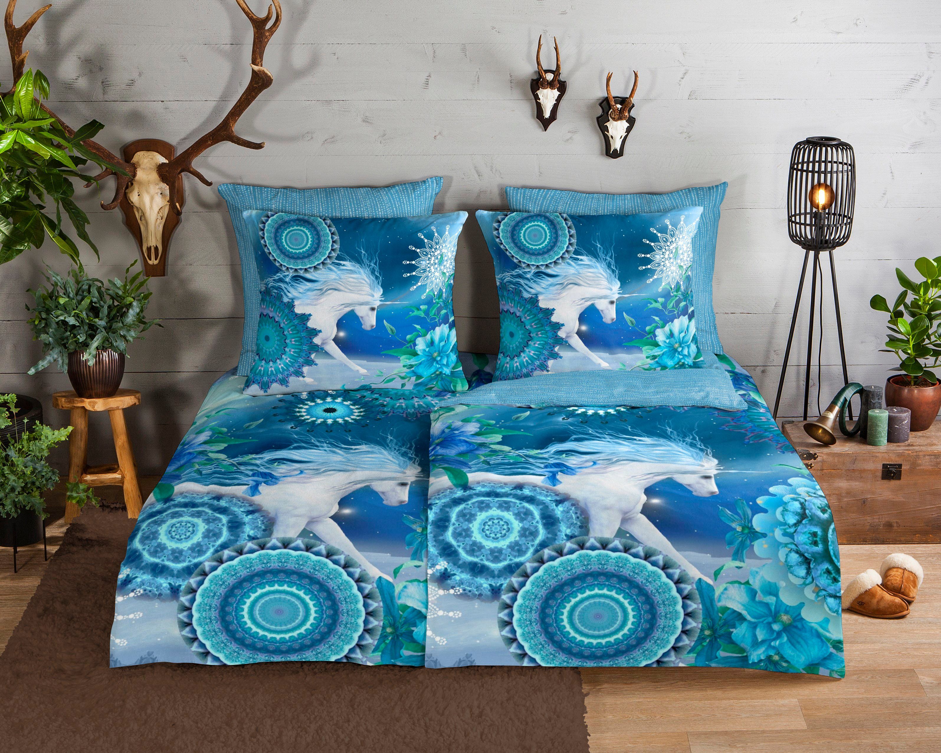 hip Wendebettwäsche Lumi, Biber, Flanell, 2 teilig, Biber, 135x200, Warm, Weich, Wendeoptik, Reißverschluss, Winter, Blau