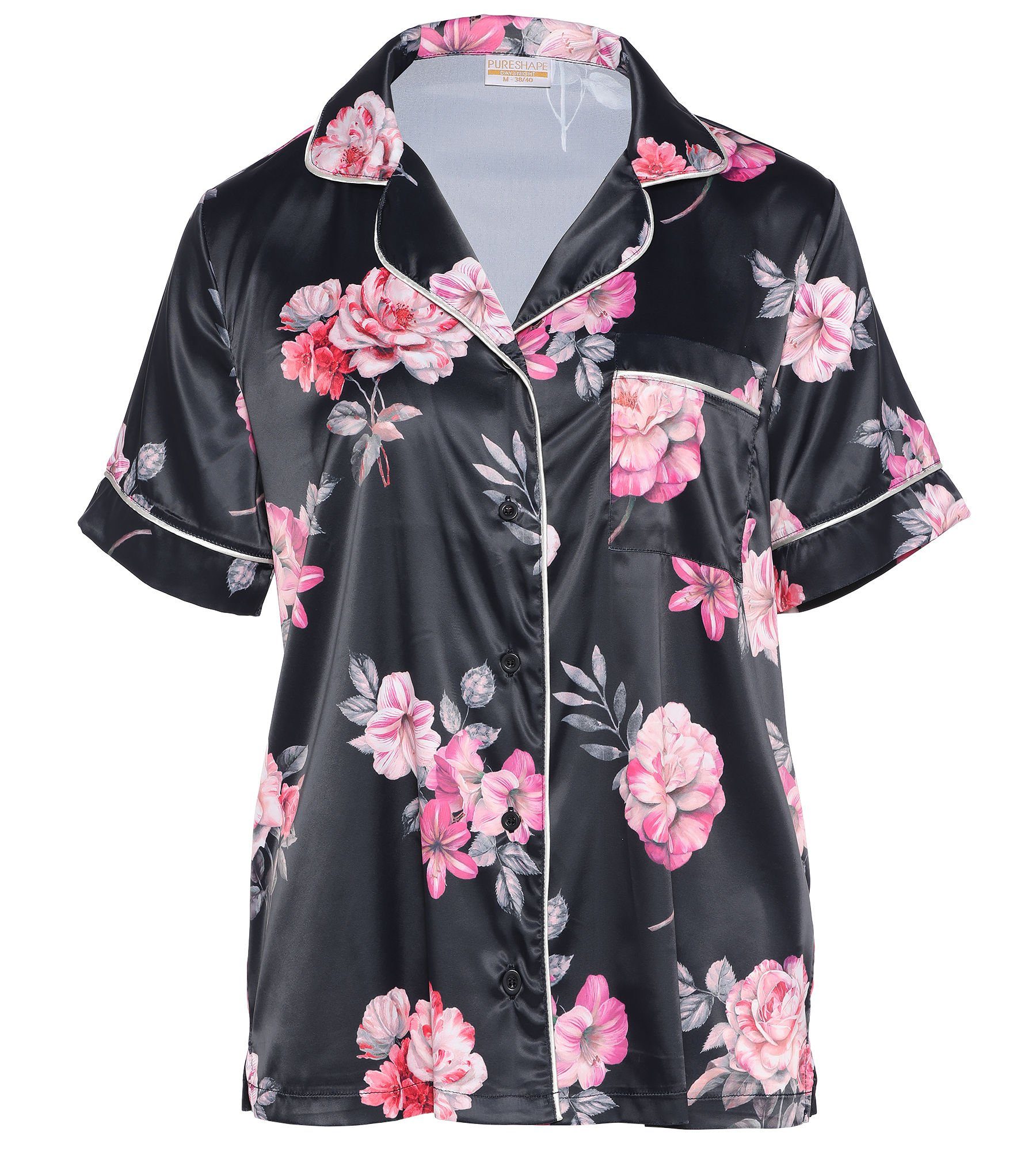 2-teilig) Hemdbluse Pyjama mit Shape (Set, Shorty Pure Blumenprint &