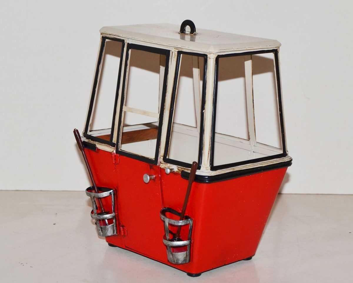 JS GartenDeko Modellbus Blechmodell Ski Gondel Oldtimer Berggondel rot-weiß Replikat H 20 cm