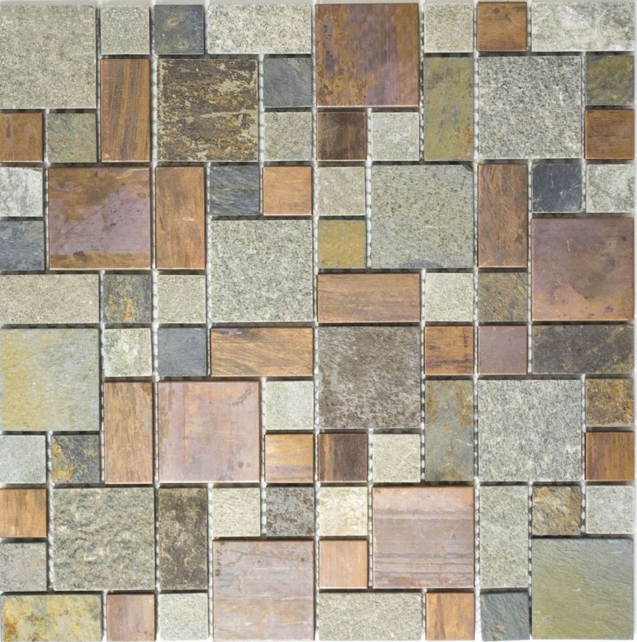 Mosani Mosaikfliesen Kupfermosaik Fliese Kombination rost Küchenrückwand Stein grau