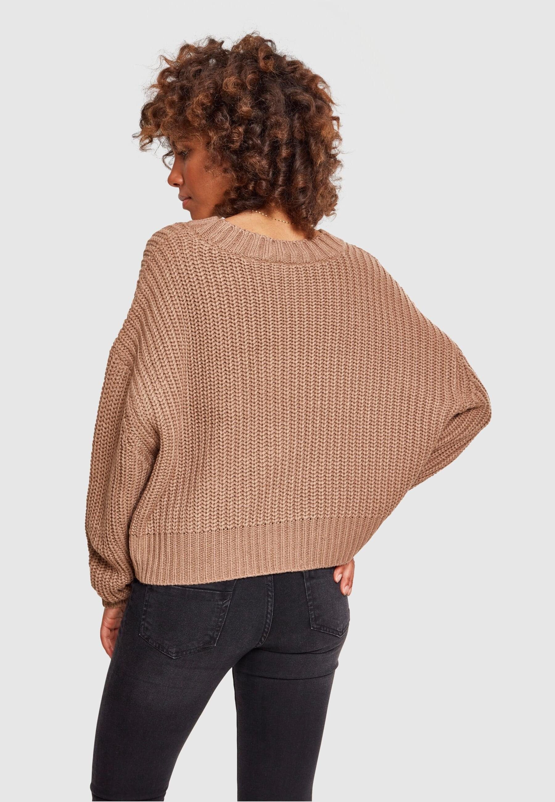 (1-tlg) Ladies taupe Sweater Damen Wide Kapuzenpullover URBAN CLASSICS Oversize