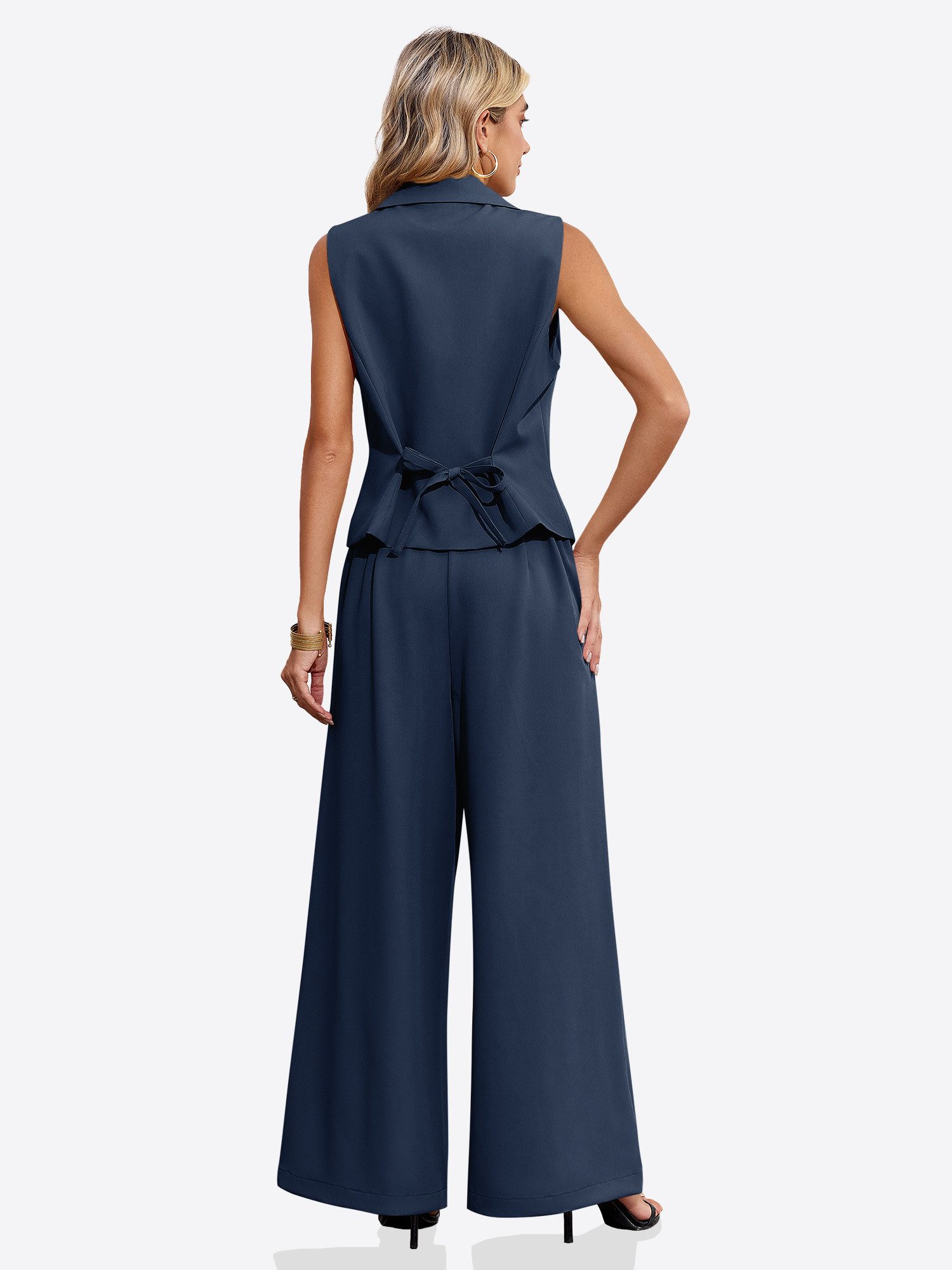 Imily Bela Hosenanzug Damen Sommer Hosenanzug im 2-teiligen Set (Set, 2-tlg., Anzugweste + Weite Hose) mit Kordelzügen