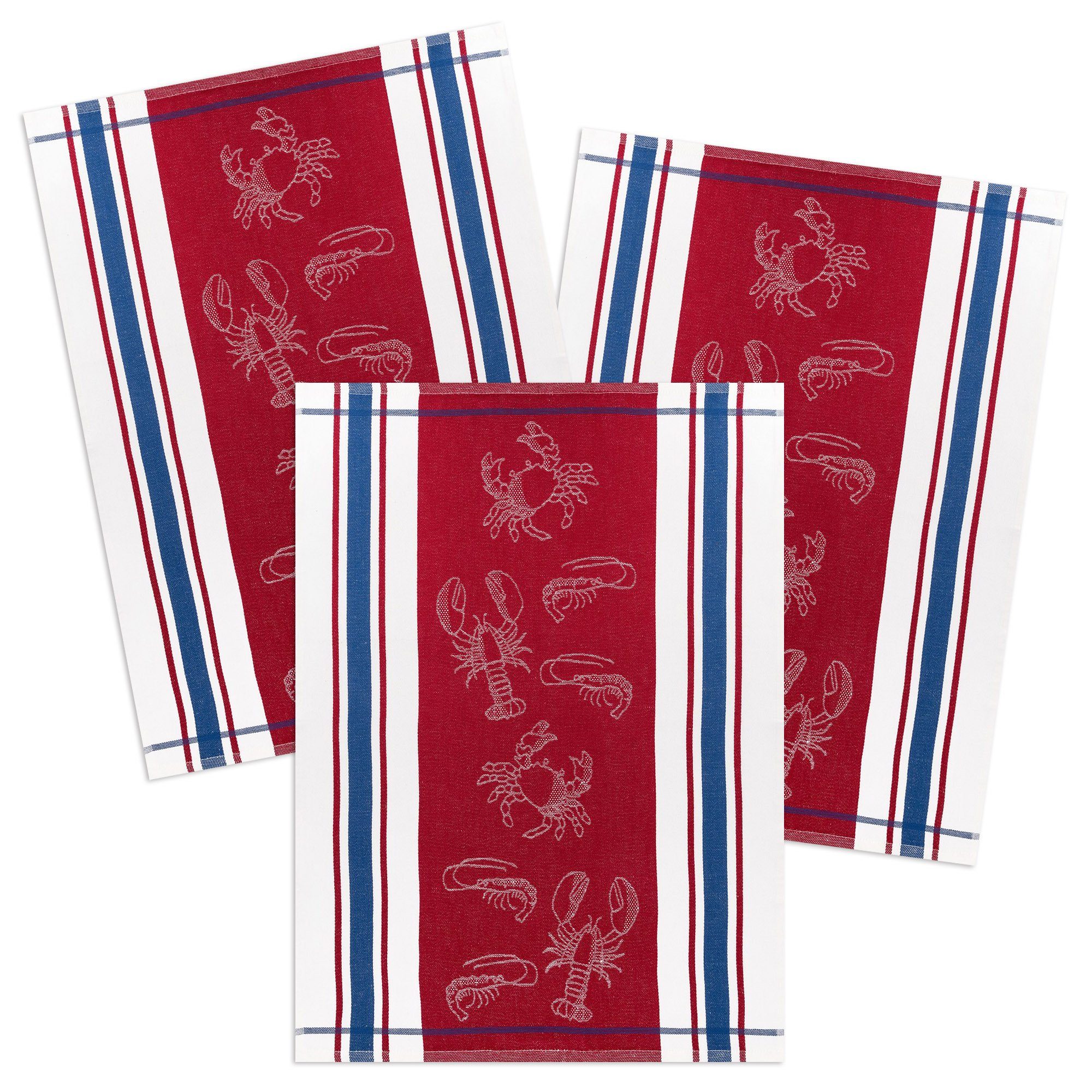 Kracht Geschirrtuch Seafood, (Set, 3-tlg., Set), 3er Pack Geschirrtücher (3 Stück), ca. 50 x 70 cm, Halbleinen Jacquard