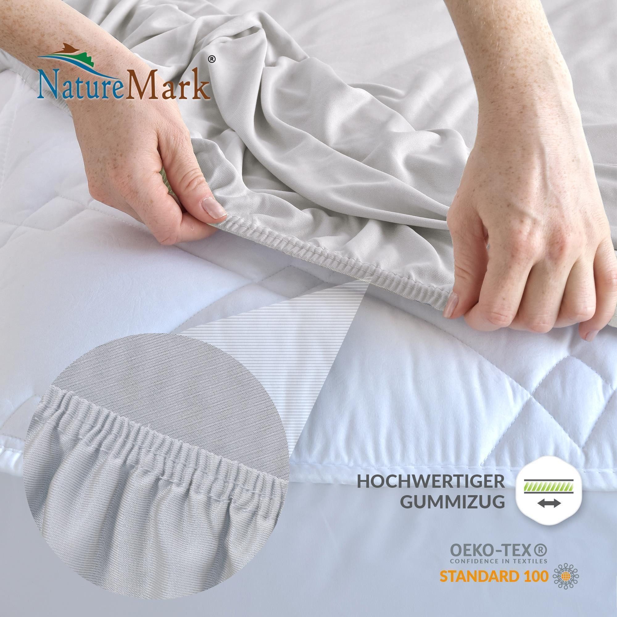 NatureMark Spannbettlaken Boxspringbett Mikrofaser Spannbetttuch 200x220cm, Polyester, Gummizug: rundum, grau – Bild 3 von 5