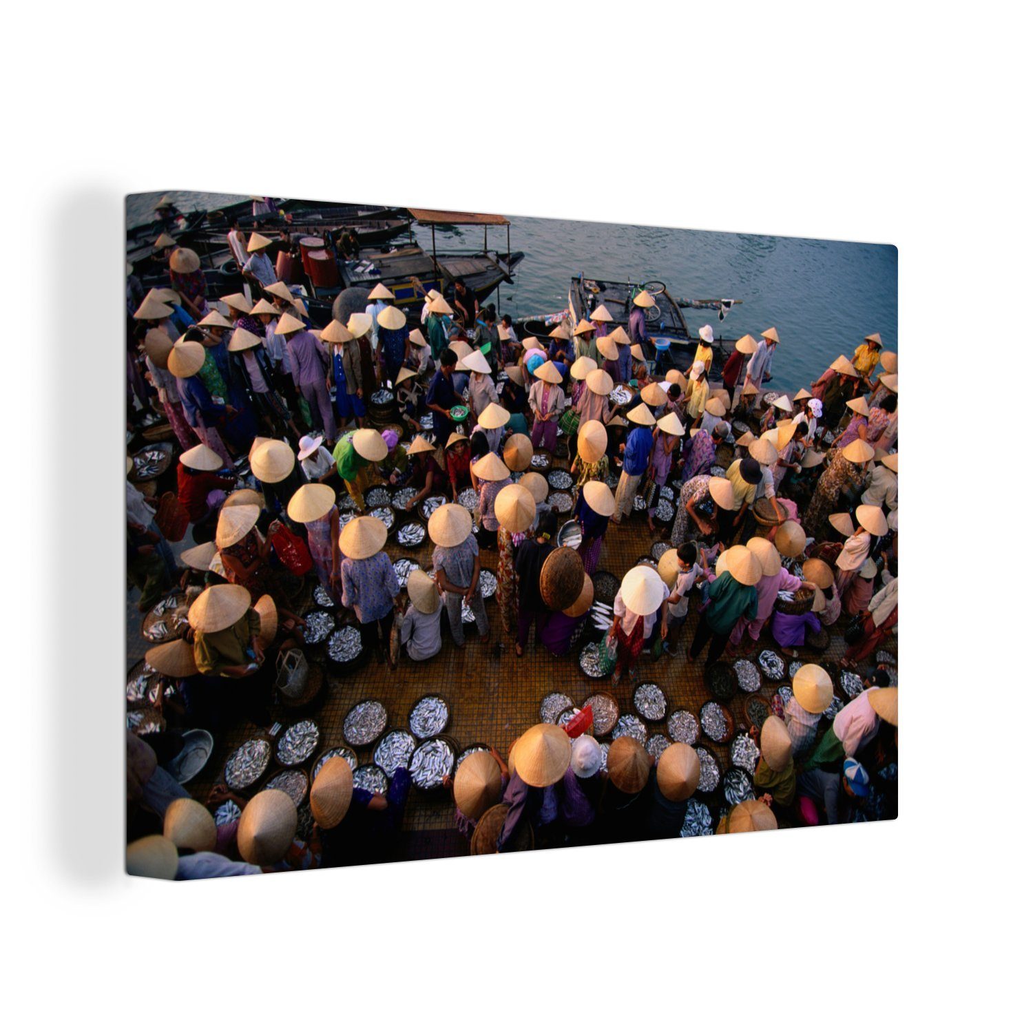 Aufhängefertig, St), Wandbild OneMillionCanvasses® Vietnam, Leinwandbild (1 Wanddeko, Hoi Fischmarkt Leinwandbilder, in cm 30x20 An in