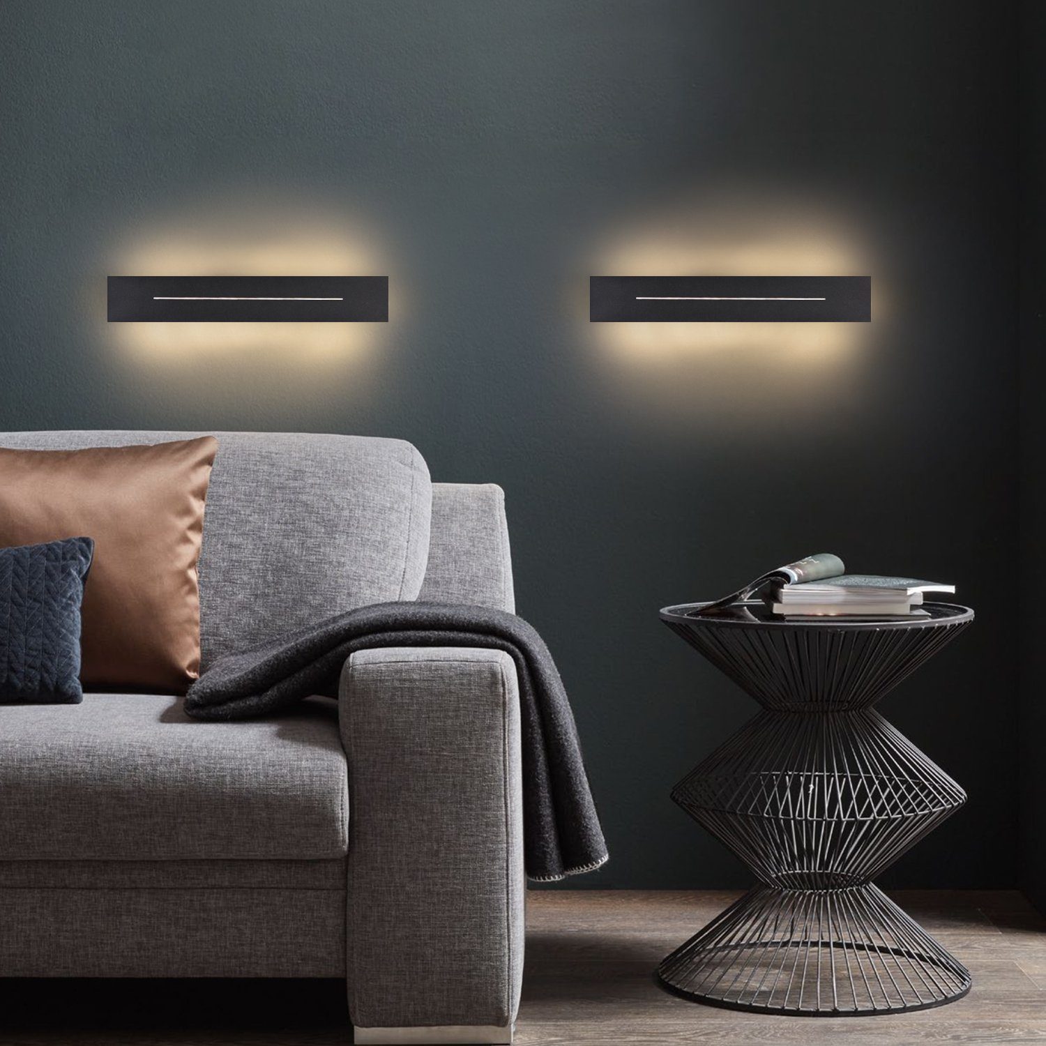 ZMH LED Wandleuchte Wandlampe innen warmweiß, integriert, 100cm, 30cm weiß/schwarz 60cm Schwarz LED fest 30cm