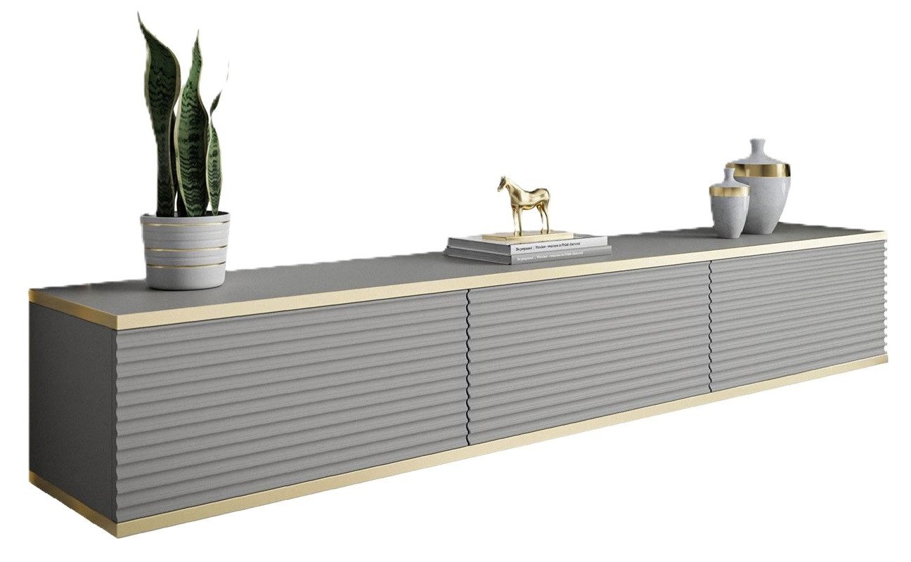 Lowboard hängender TV Schrank RIVERA 175 Breite geriffelte Fronten BERLIN