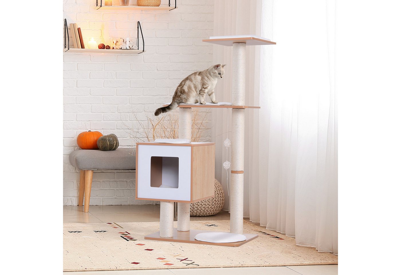 Thumbnail - PawHut Kratzbaum Katzenkratzbaum Katzenbaum Kletterbaum, Sisal mit Ball Natur, 71.5 x 49.5 x 120 cm