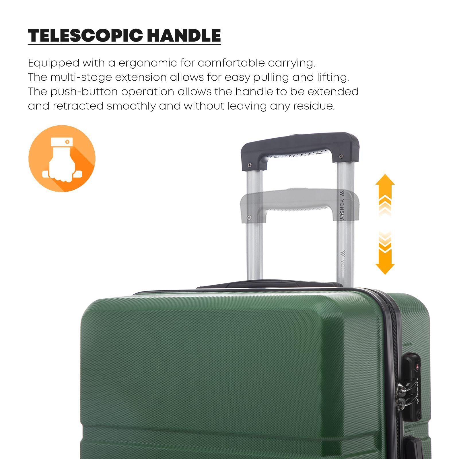 YONSLY Koffer Hartschalen-Reisekoffer Trolley Rollkoffer aus ABS und Aluminium, 4 Rollen, TSA-Schloss, YKK-Reißverschluss, austauschbare Rollen & Griffe