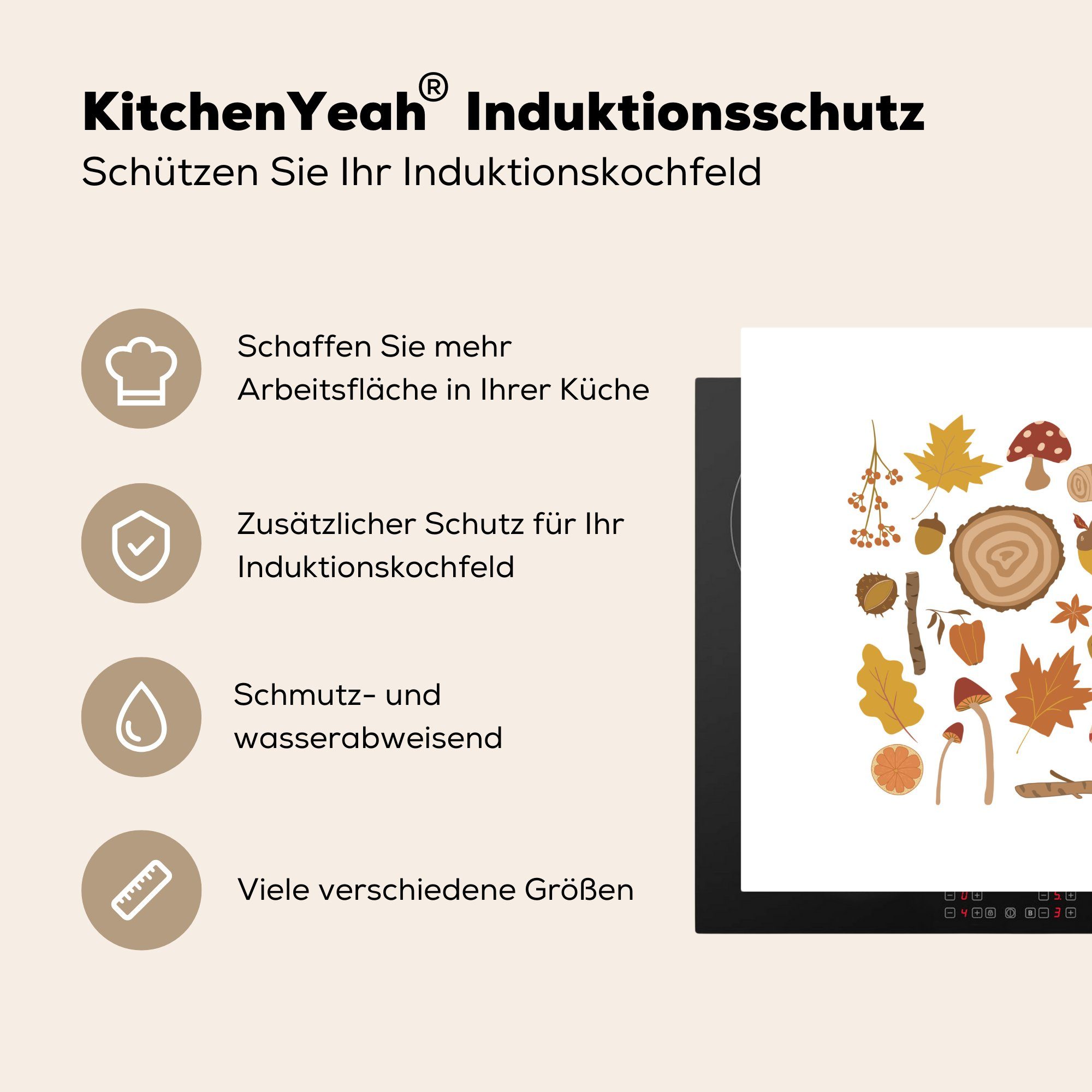 - (1 Collage, - Herdblende-/Abdeckplatte Vinyl, Pilze Ceranfeldabdeckung, MuchoWow tlg), Herbst 78x78 küche cm, Arbeitsplatte für