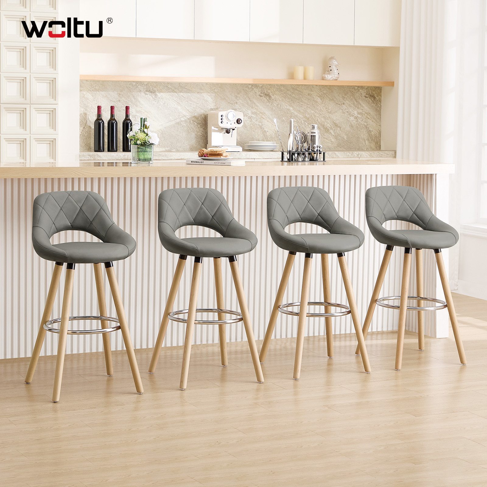 Woltu Polsterhocker (2 St), Barstuhl Tresenhocker mit Lehne und Fußstütze g günstig online kaufen