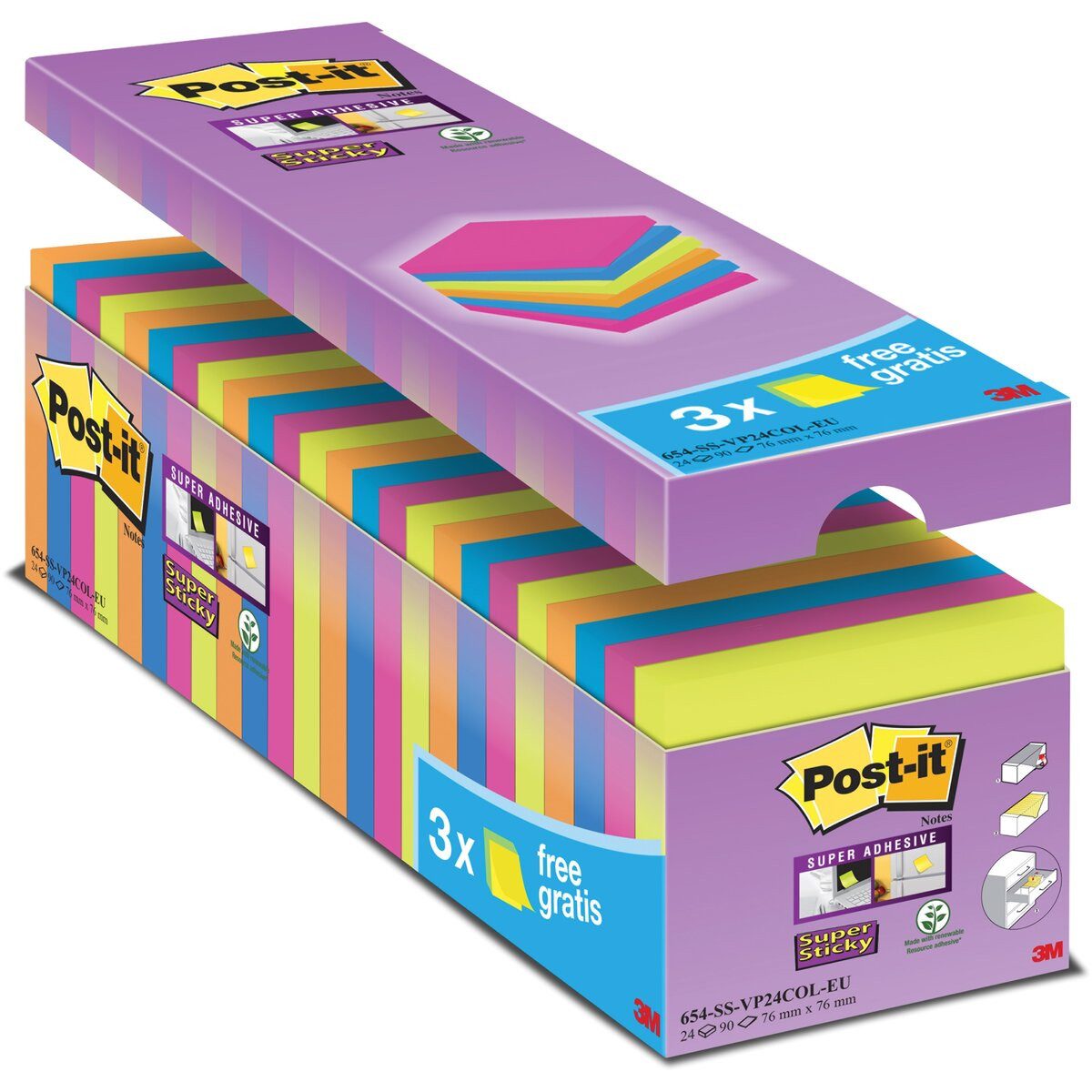 Post-it Notes Haftnotizblock Haftnotiz Super Sticky Notes Promotion 76x76mm 90 Blatt ultragelb, ult