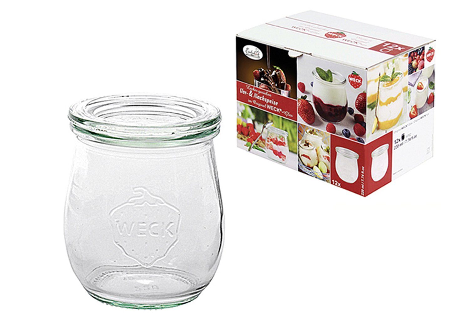 WECK Einmachglas Weck Einkochgläser mit Glasdeckel 160, 220, 580 Milliliter, (12-tlg), Dessertgläser, Einweckglas, Sturzglas