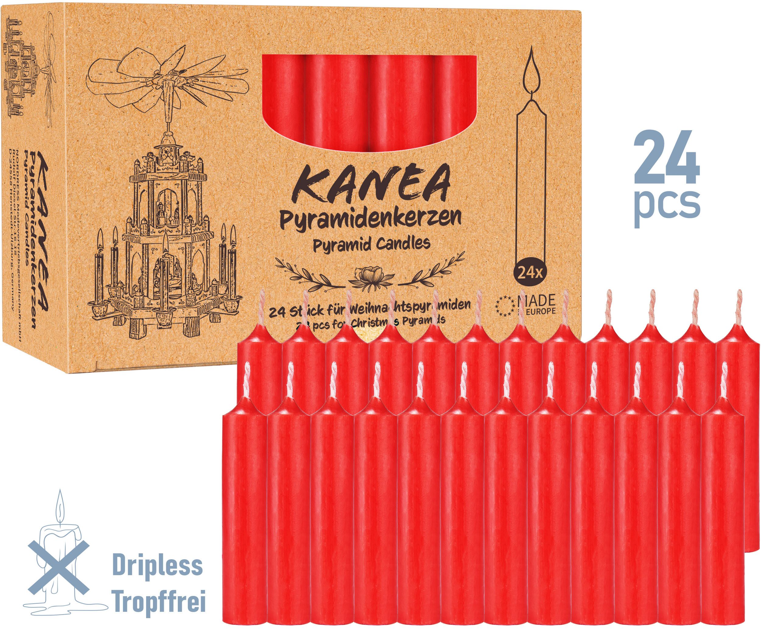 KANEA Adventskerze Pyramidenkerzen - Weihnachtskerzen für Pyramiden - Weihnachtspyramiden (Kerzen Set, 24-tlg., Christbaumkerzen 7 cm groß, 14 mm), Weihnachtspyramiden Baumkerzen aus Wachs