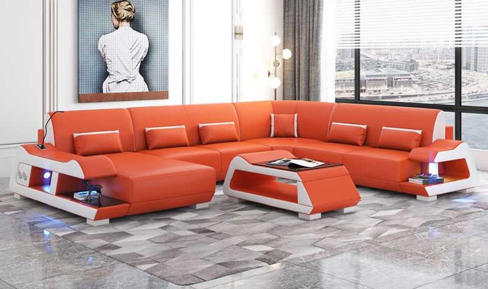 JVmoebel Ecksofa Großes Sofa Wohnlandschaft XXL U Form Ecksofa Sofas, 4 Teile, Made in Europe Orange