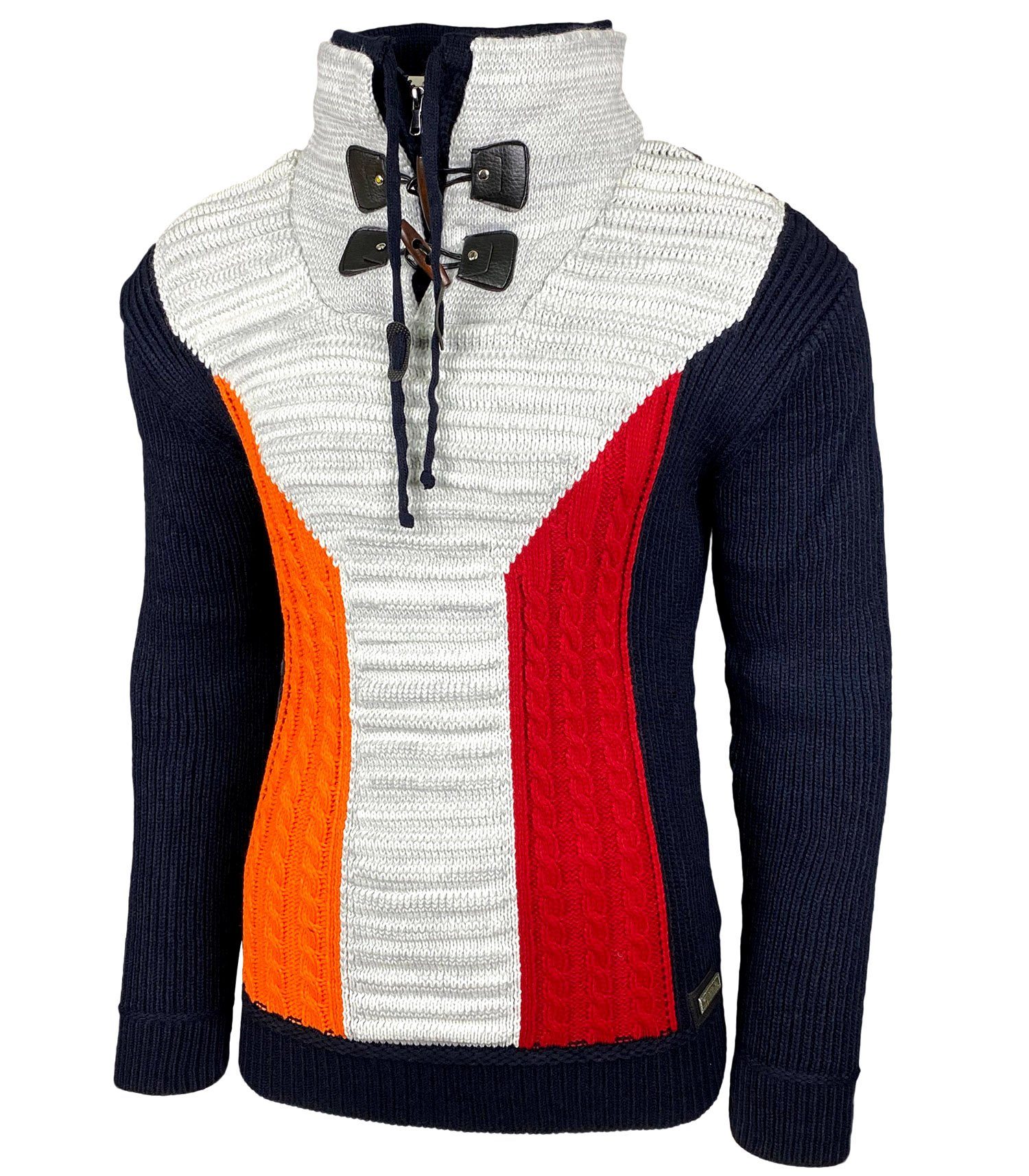 Strickpullover Baxboy Herren Grobstrick Pullover Doppeltem Stehkragen B-51113