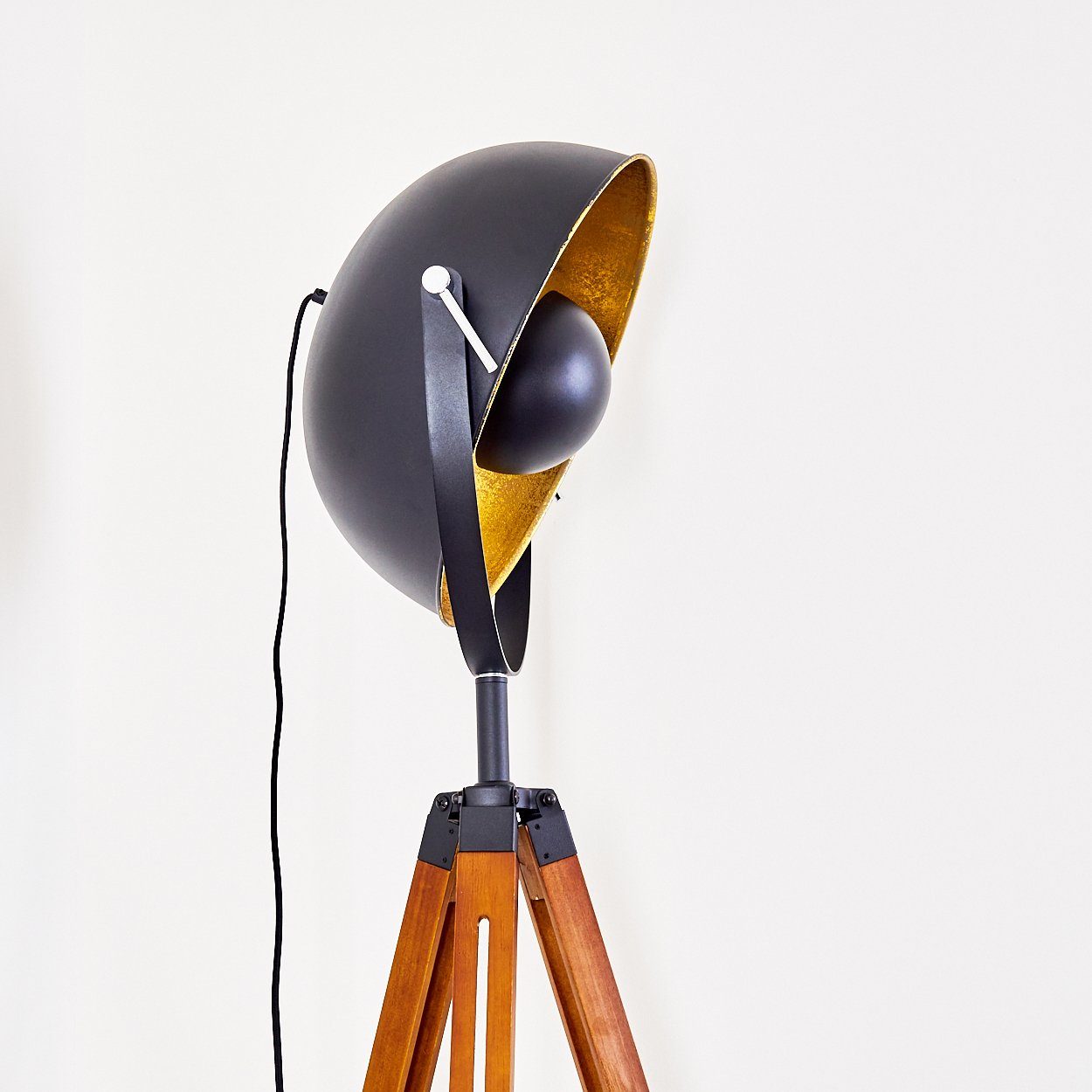 Stehlampe Vintage Weiß, Schwarz/Gold »Ghedi« Gestell ohne E27, aus Metall, in verstellbare Bodenleuchte Ø45cm, Stehleuchte Leuchtmittel, Holz in hofstein
