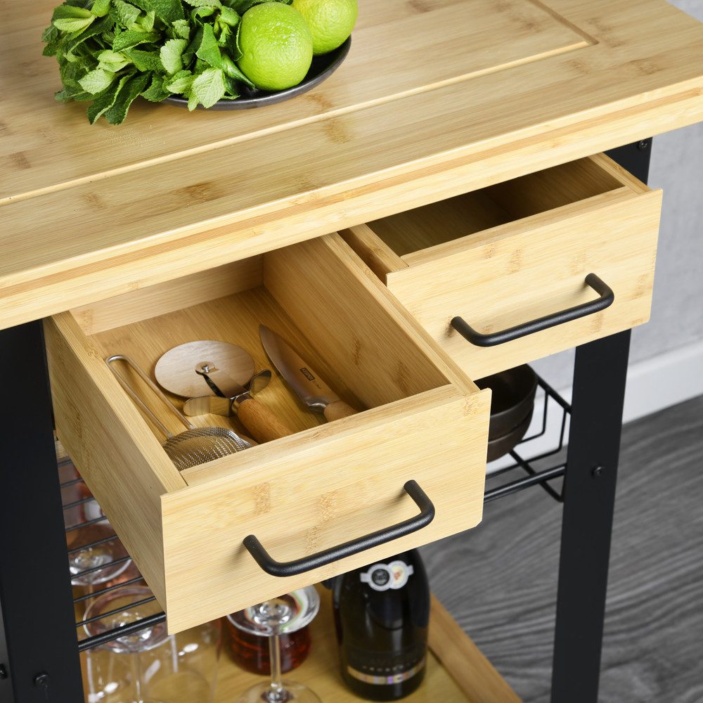 KESPER® Küchenwagen Rollwagen, FSC, mit geräumigem Metallkorb