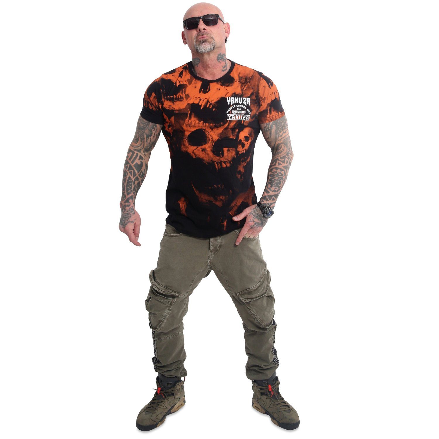 YAKUZA T-Shirt Muerte Skull schwarz/orange V02