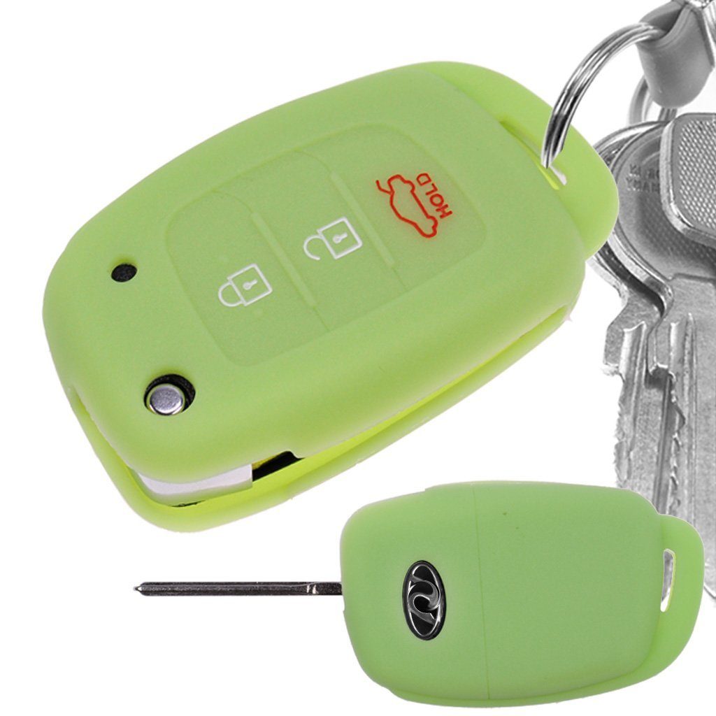 3 mt-key i10 Softcase Autoschlüssel i40 Sonata Grün, ix35 Elantra Hyundai für Schlüsseltasche fluoreszierend Tucson Tasten ix25 i20 Silikon Schutzhülle