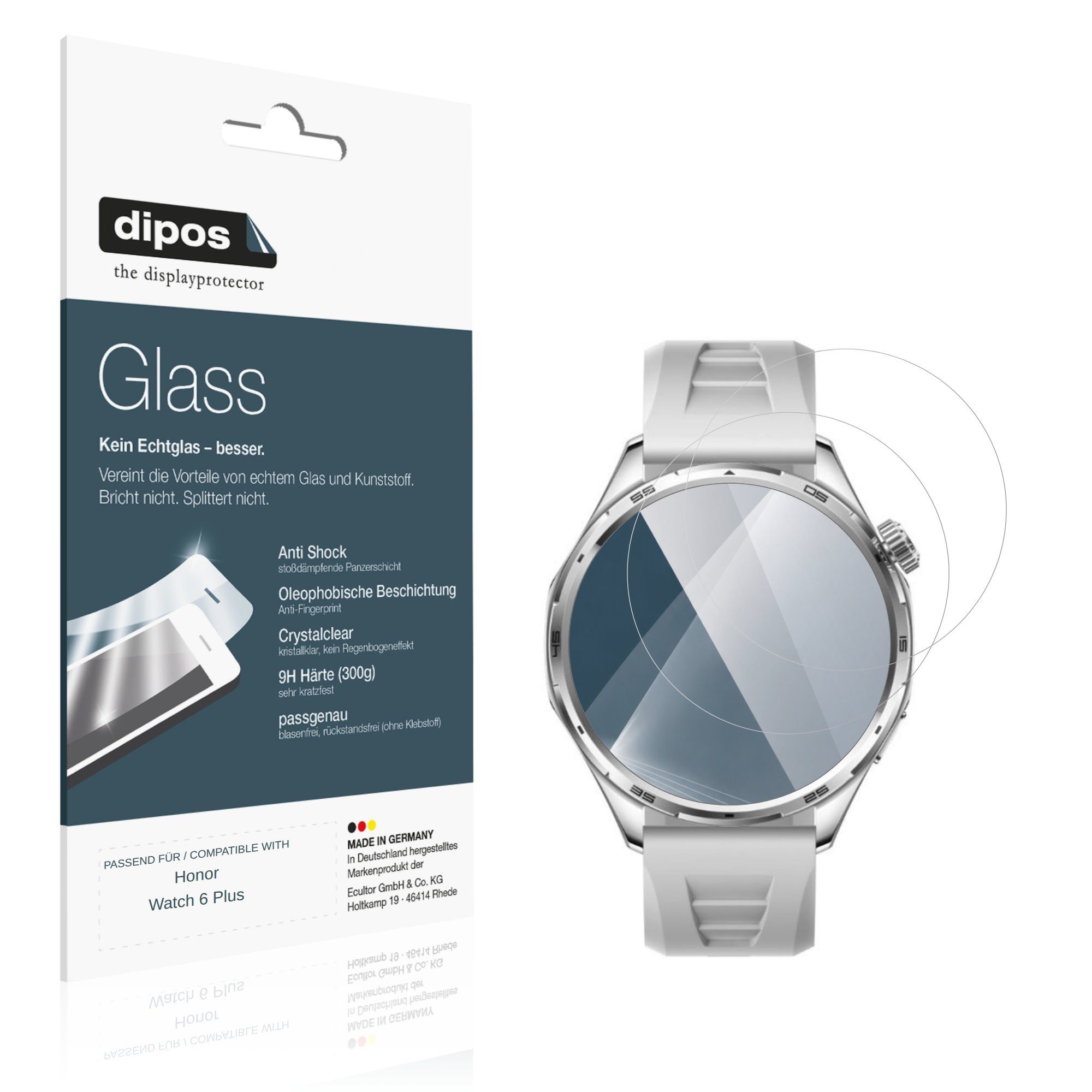 dipos Displayschutzfolie Schutzfolie für Honor Watch 6 Plus, 2 Stück, Displayschutz Schutz Folie Made in Germany