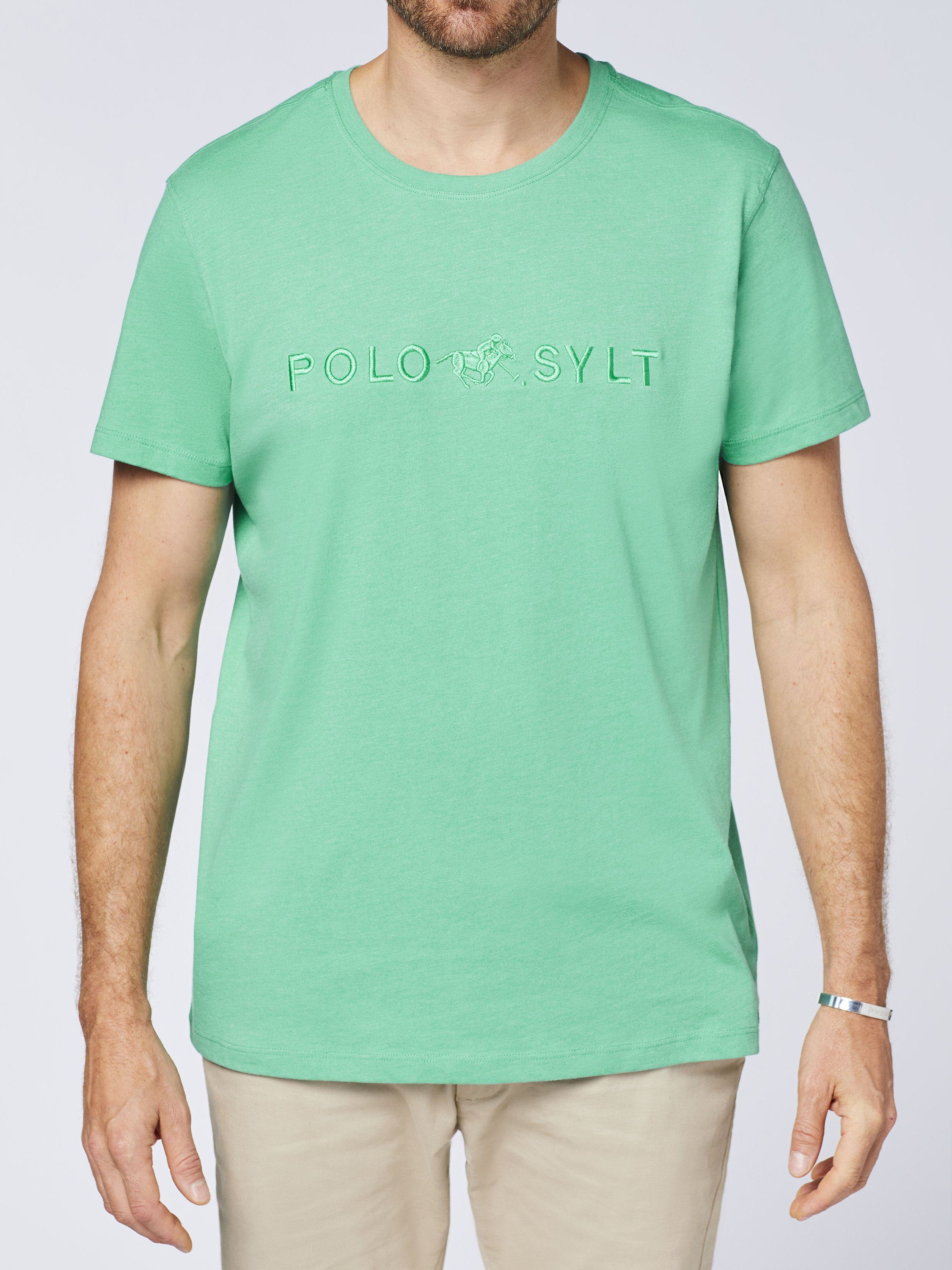 mit Polo 16-5721 Marine Print-Shirt Logo-Schriftzug Green Sylt