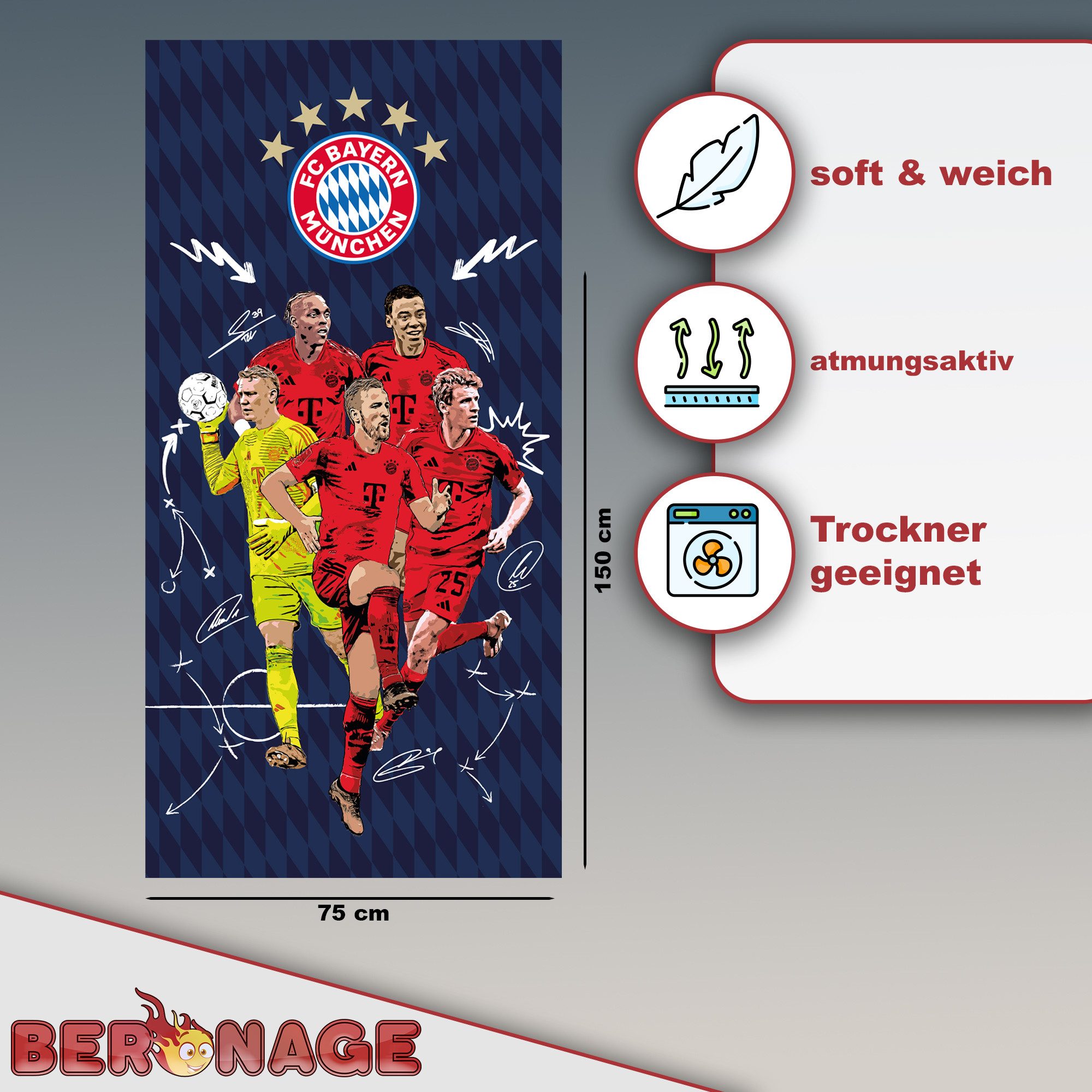 BERONAGE Strandtücher FC Bayern München Badetuch Player 75x150 cm, (1-St), günstig online kaufen