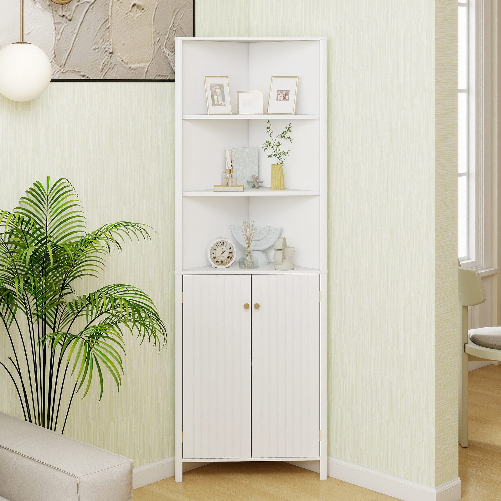 COSTWAY Hochschrank schmal Eckschrank Küchenschrank mit 5 Fächern