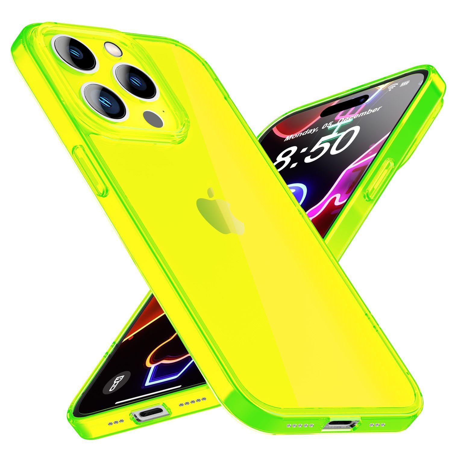 Nalia Smartphone-Hülle Apple iPhone 14 Pro Max, Klare Neon Silikon Hülle / Bunt Leuchtend / Durchsichtig / Flexibel