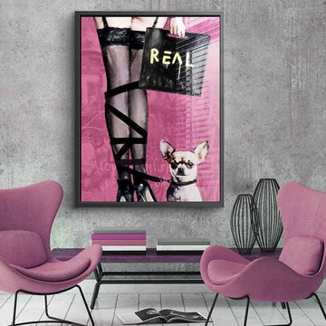 DOTCOMCANVAS® Acrylglasbild Strappy Stiletto - Acrylglas, Acrylglasbild Hund Chihuahua Frau lila Strappy Stiletto Lifestyle