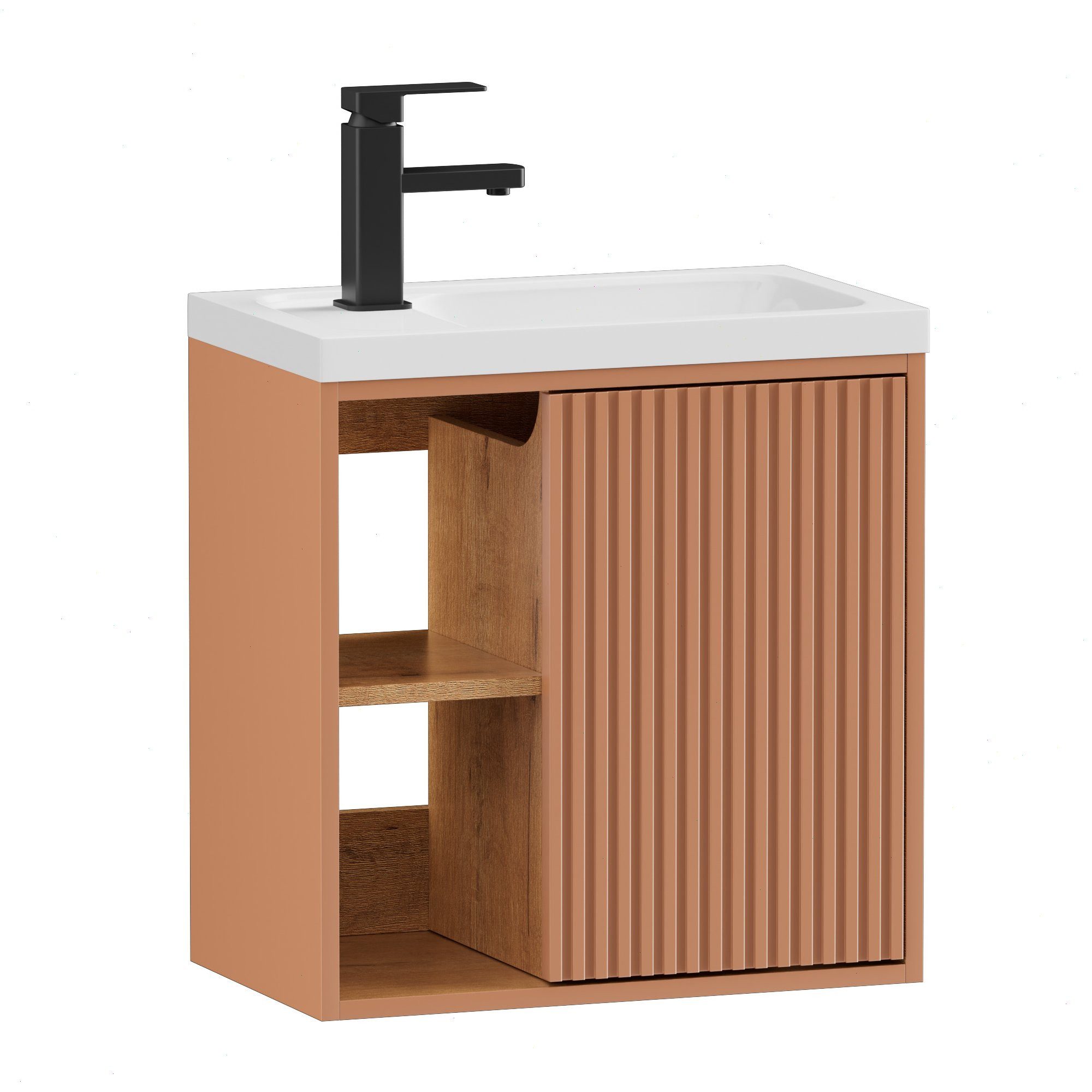 UEV Waschtisch klein Waschbecken mit Unterschrank set Badmöbel Gäste-WC (Breit 50cm, Komplett-Set, Badezimmmer Schrank für Gäste WC, Unterschrank mit Harzbecken Wasserhahn Pop-up-Ablassventil), Waschtischunterschrank hängend Breit 50,5cm