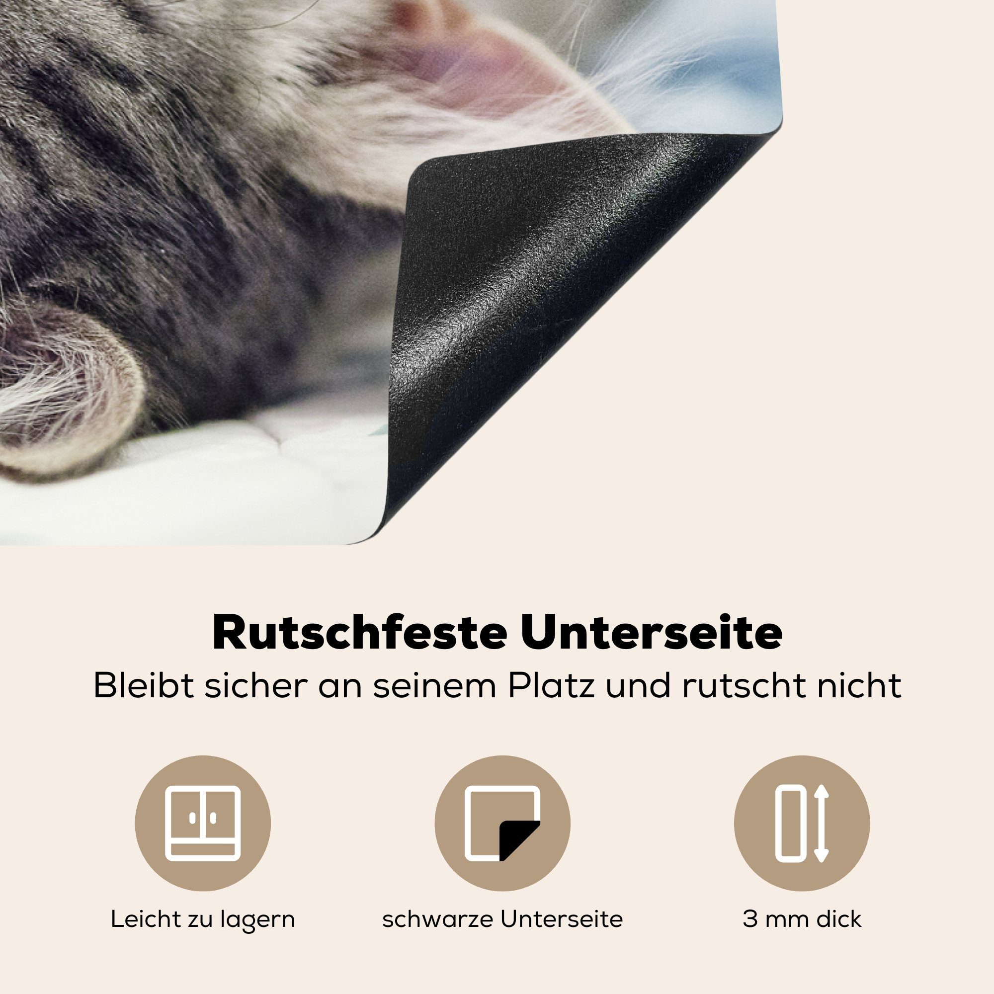 MuchoWow Herdblende-/Abdeckplatte Katze - Induktionskochfeld - Ceranfeldabdeckung für 81x52 Schutz küche, die tlg), Tier (1 Makro, cm, Vinyl