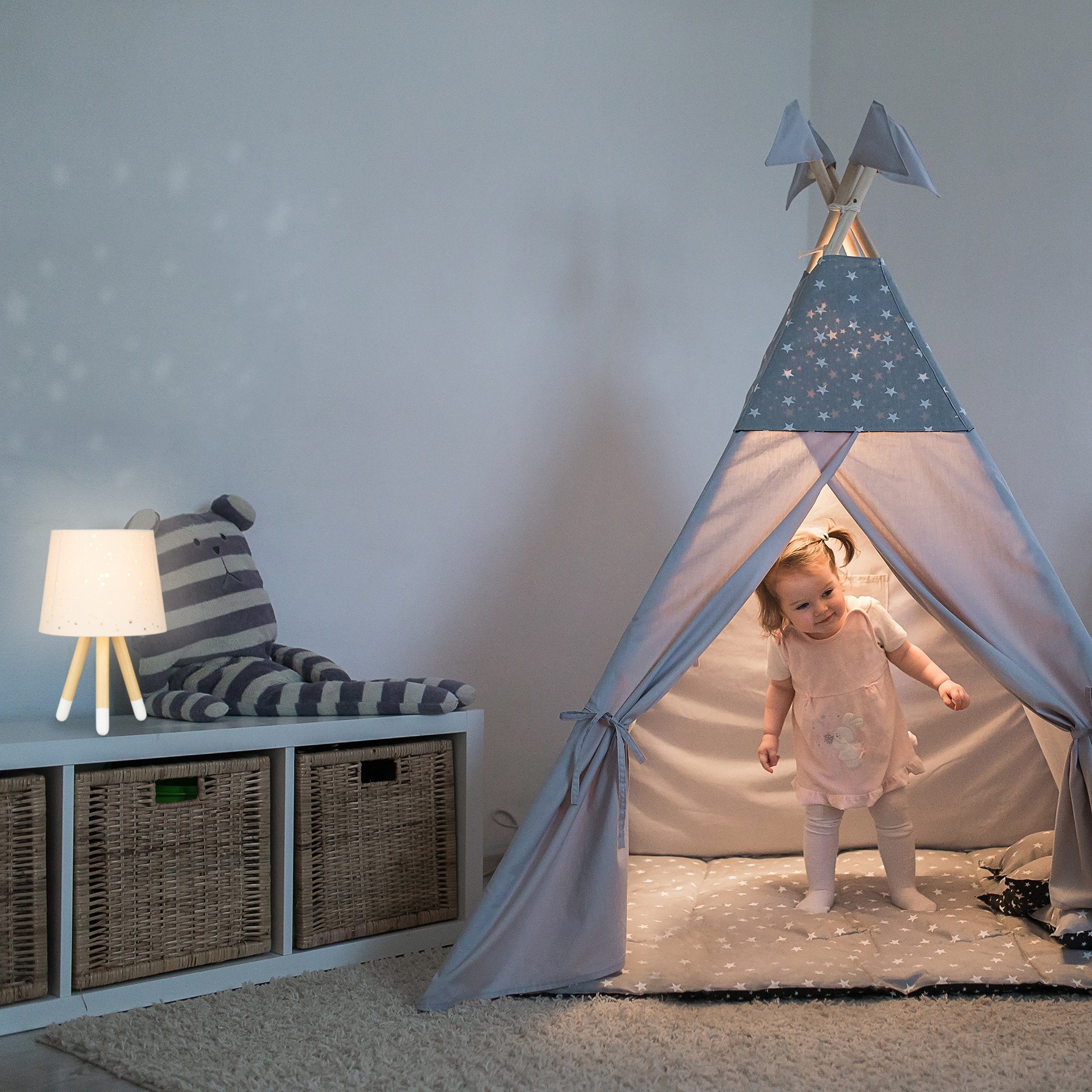 relaxdays Nachttischlampe Tischlampe Kinderzimmer Sterne, Mint