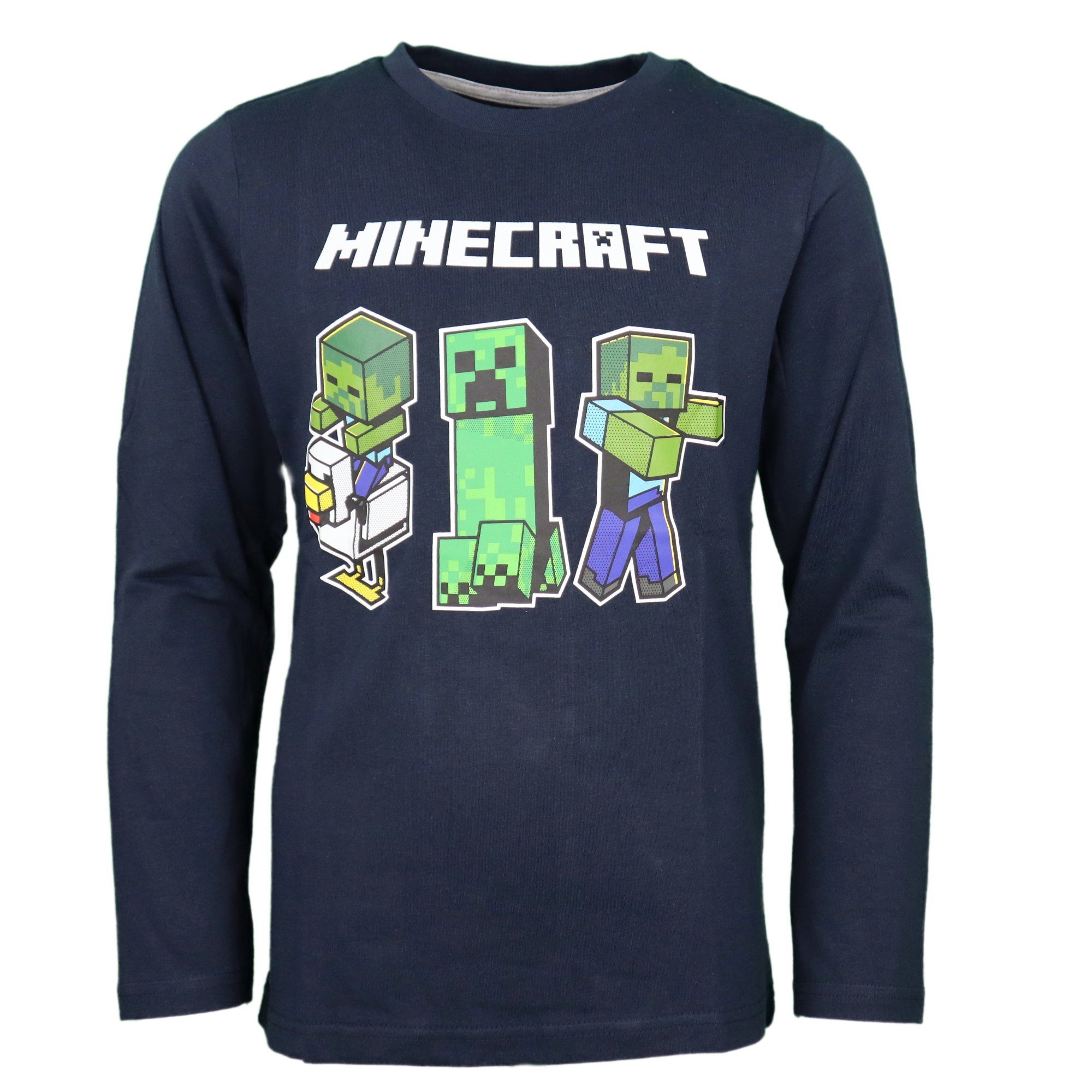 Minecraft Langarmshirt Creeper Kinder Shirt Gr. 116 bis 152, 100% Baumwolle