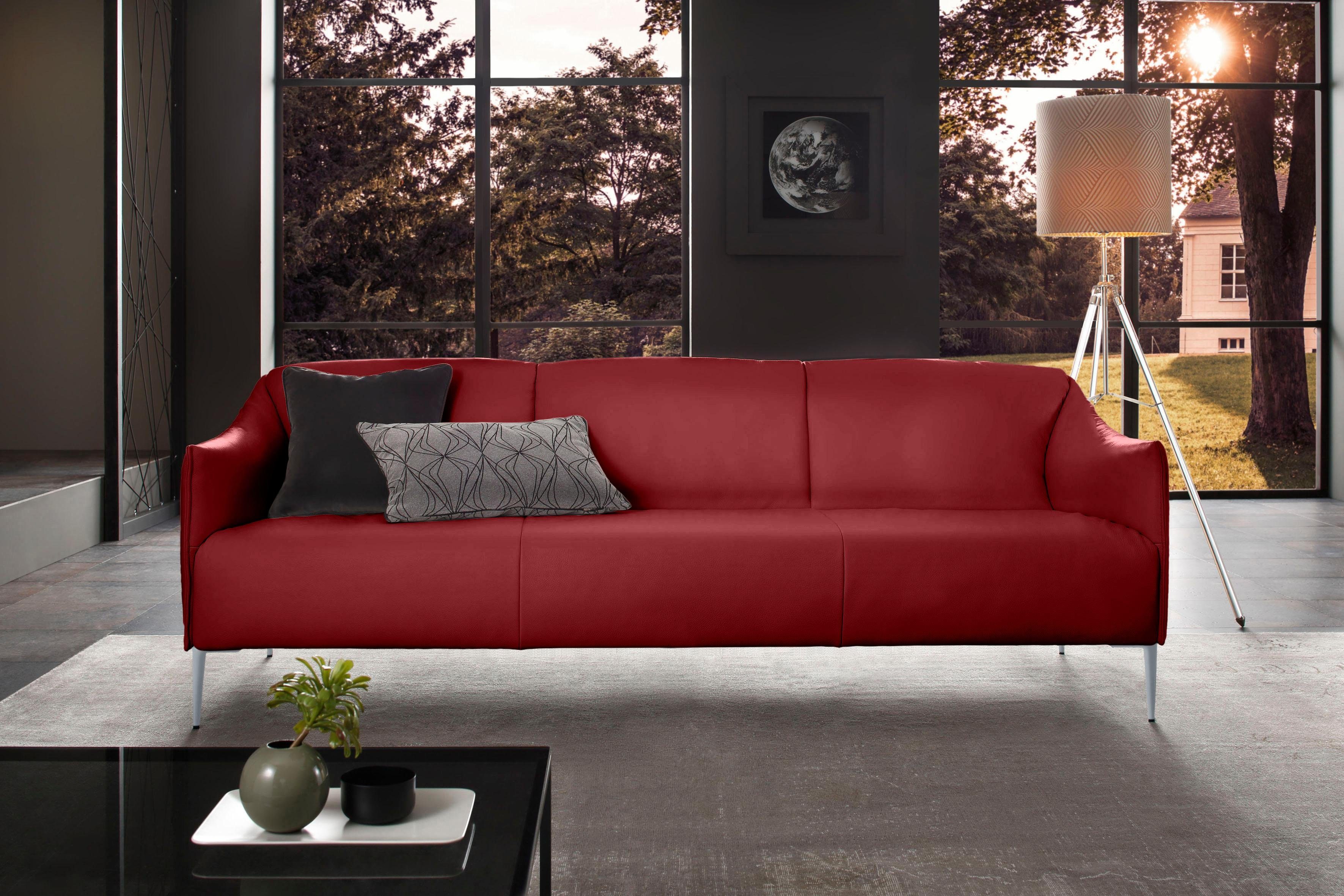 Silber Metallfüßen W.SCHILLIG Breite 3-Sitzer cm 224 Z59 matt, mit in sally, ruby red