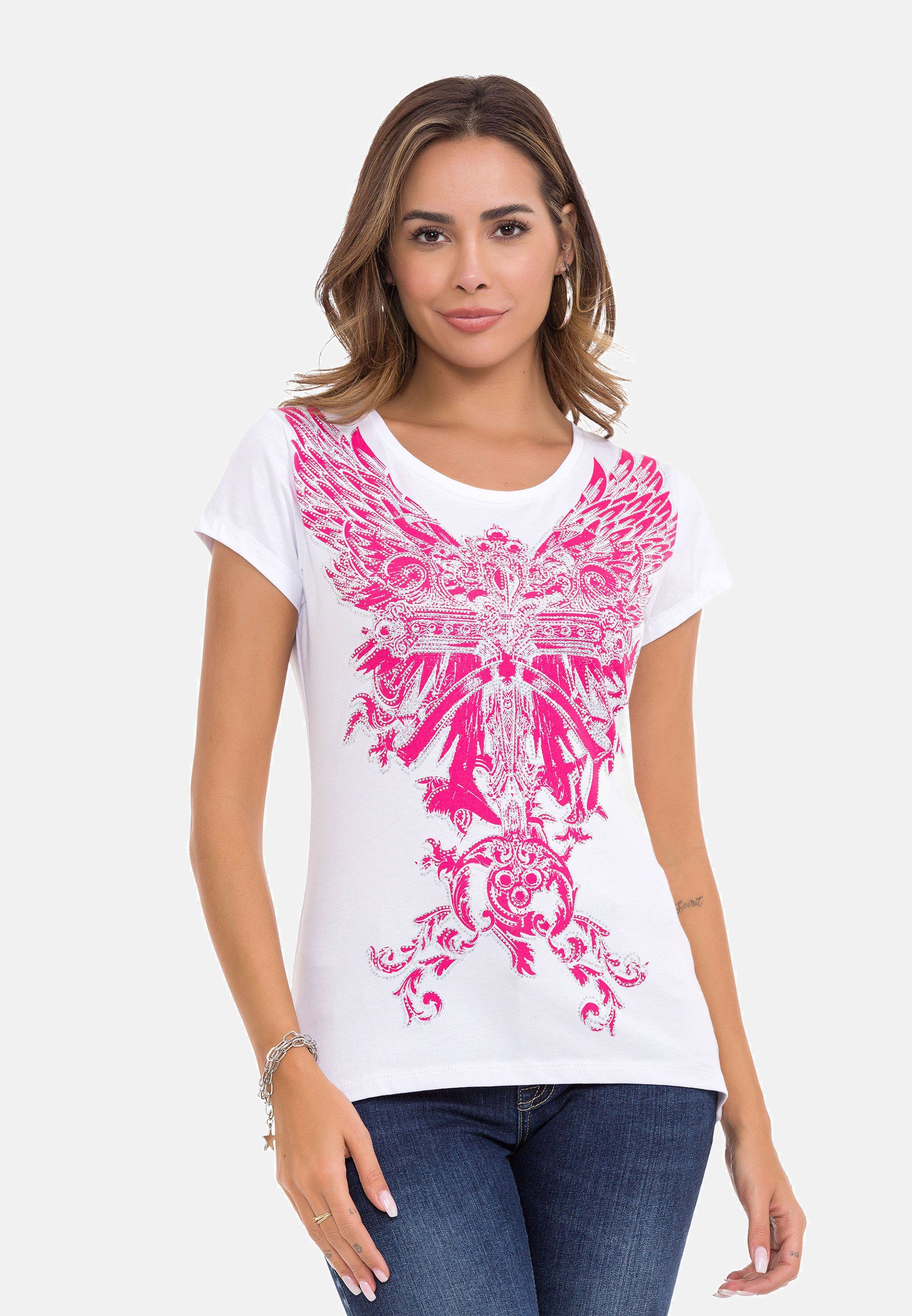 Cipo & Baxx T-Shirt mit modischem Frontprint pink-weiß