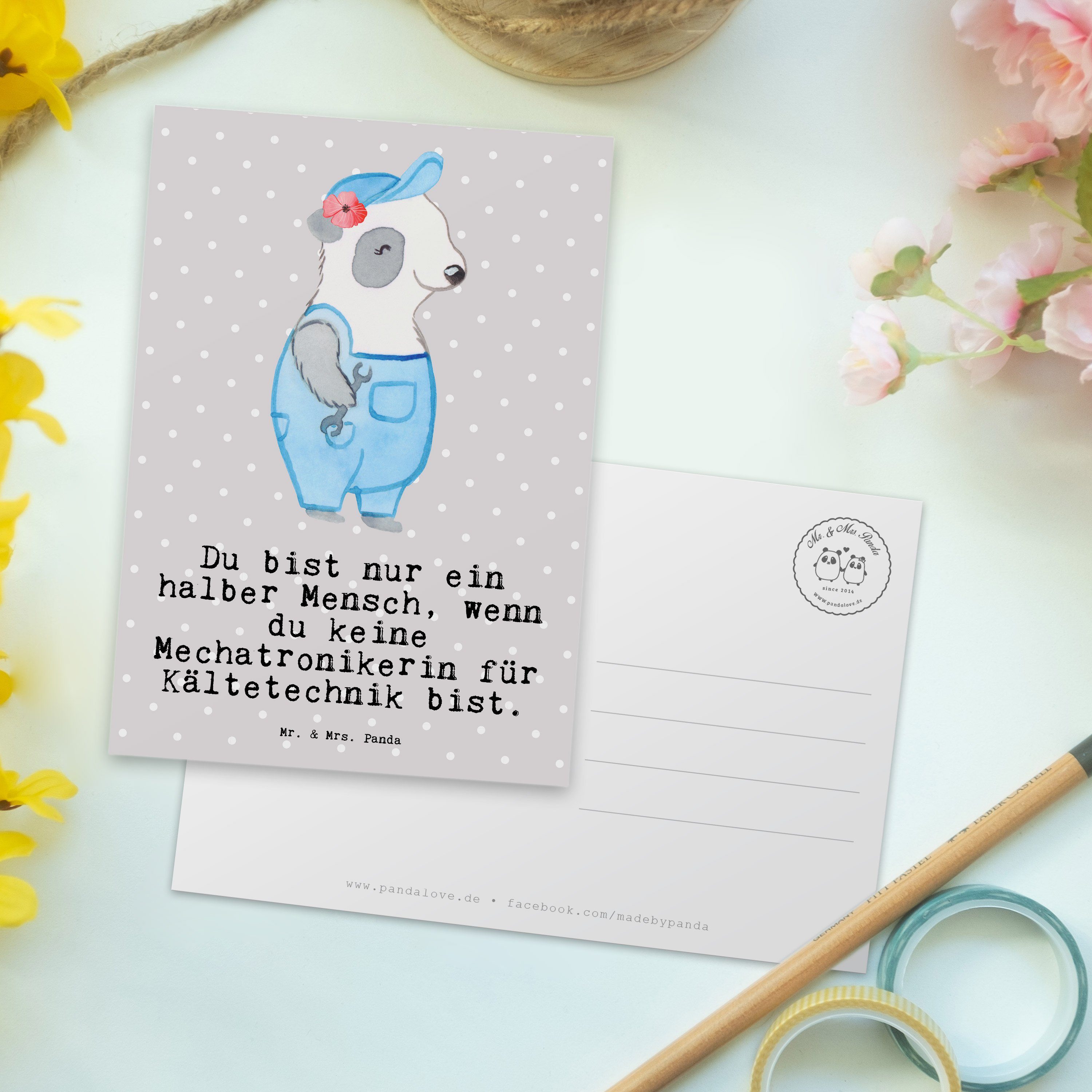 Kältetechnik - & Panda Geschenk mit Mechatronikerin Herz Grau Mr. für - Mrs. Postkarte Pastell